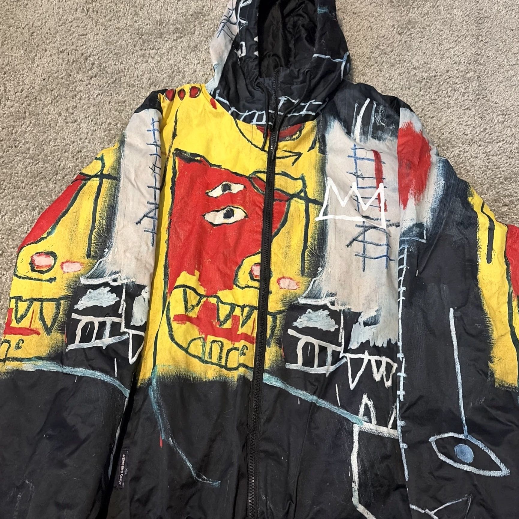 Members Only VINTAGE Jean Michael Basquiat X Members Only Black Full Zip Hooded Jacket XL Art Print Jacket Size US 36 / EU 52 - 3 Thumbnail