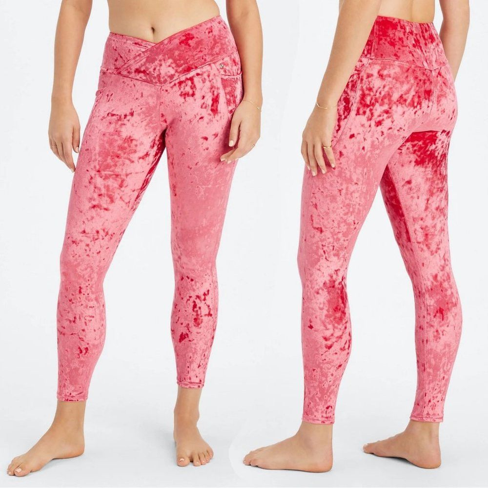 Fabletics NWT New $75 Fabletics Red Crushed Velour Crossover Legging Size 36" / US 14 / IT 50 - 1 Thumbnail