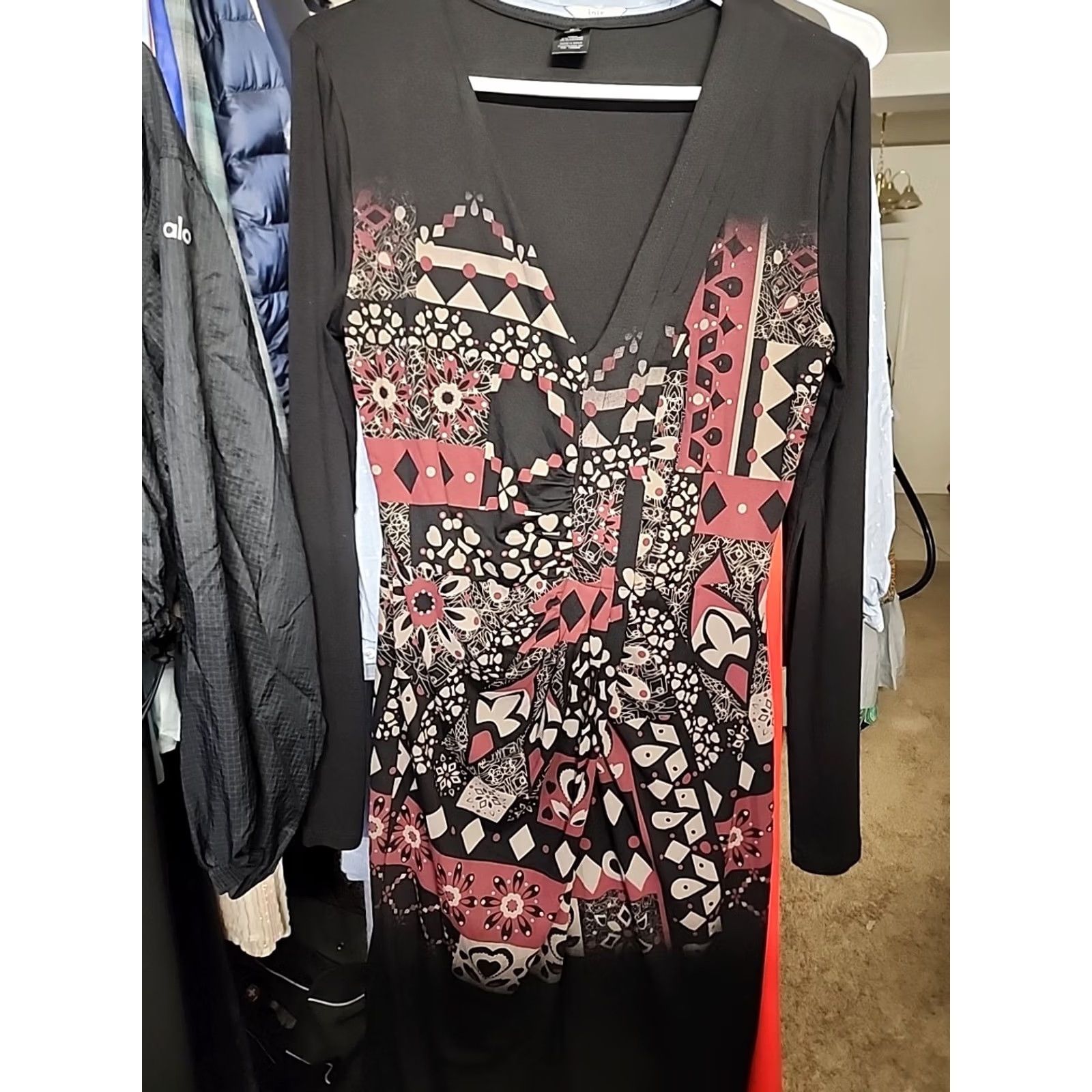 Desigual Desigual Women's V-Neck Long Sleeve Messina Hembrey Collection Black Size L Casual Shirt Dress Sheath Floral Logo Fashion Size L / US 10 / IT 46 - 7 Thumbnail