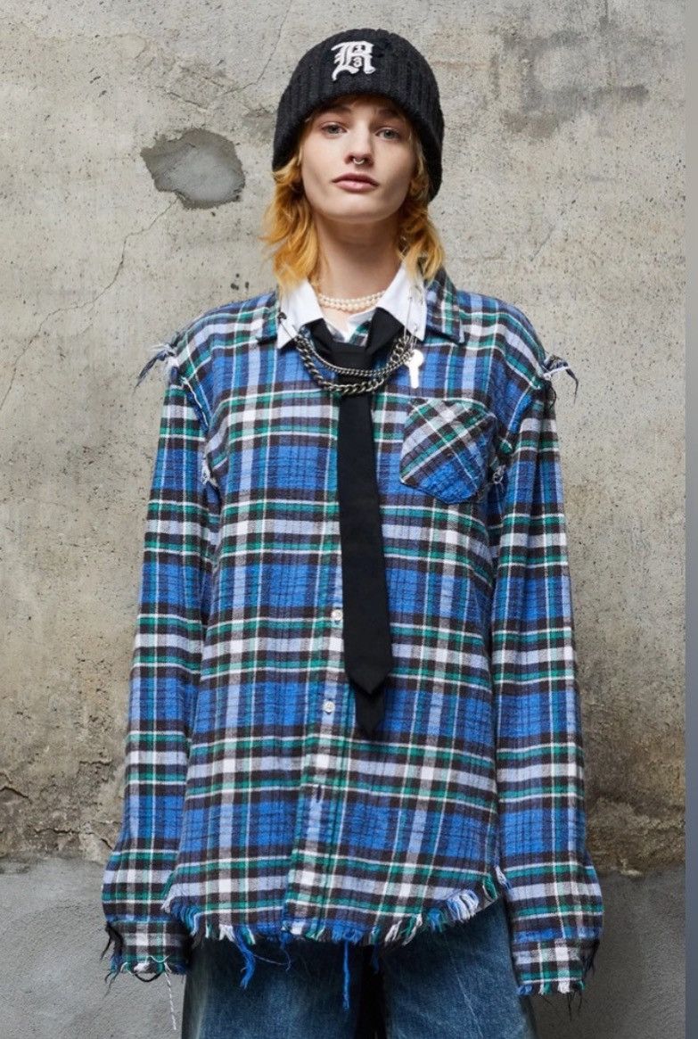 R13 Shredded seam Shirt Blue plaid Small Size S / US 4 / IT 40 - 1 Thumbnail