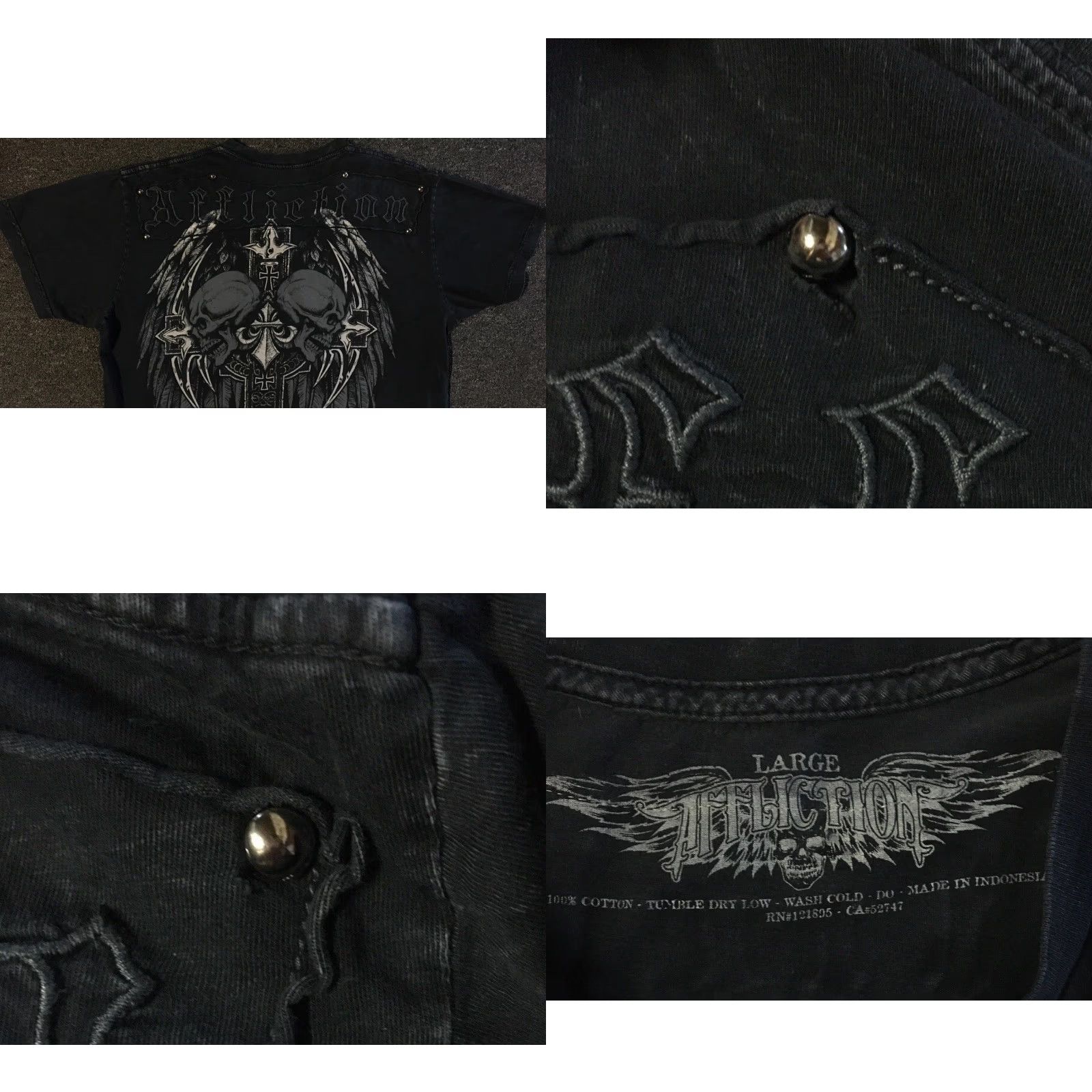 Tapout Vtg Tapout Shirt L Black Skull All Over Print Biker Emo Goth Grunge 80s 90s Harley Punk Rock USA Skate Y2K Cross Studded Men’s T-Shirt Size US L / EU 52-54 / 3 - 8 Thumbnail
