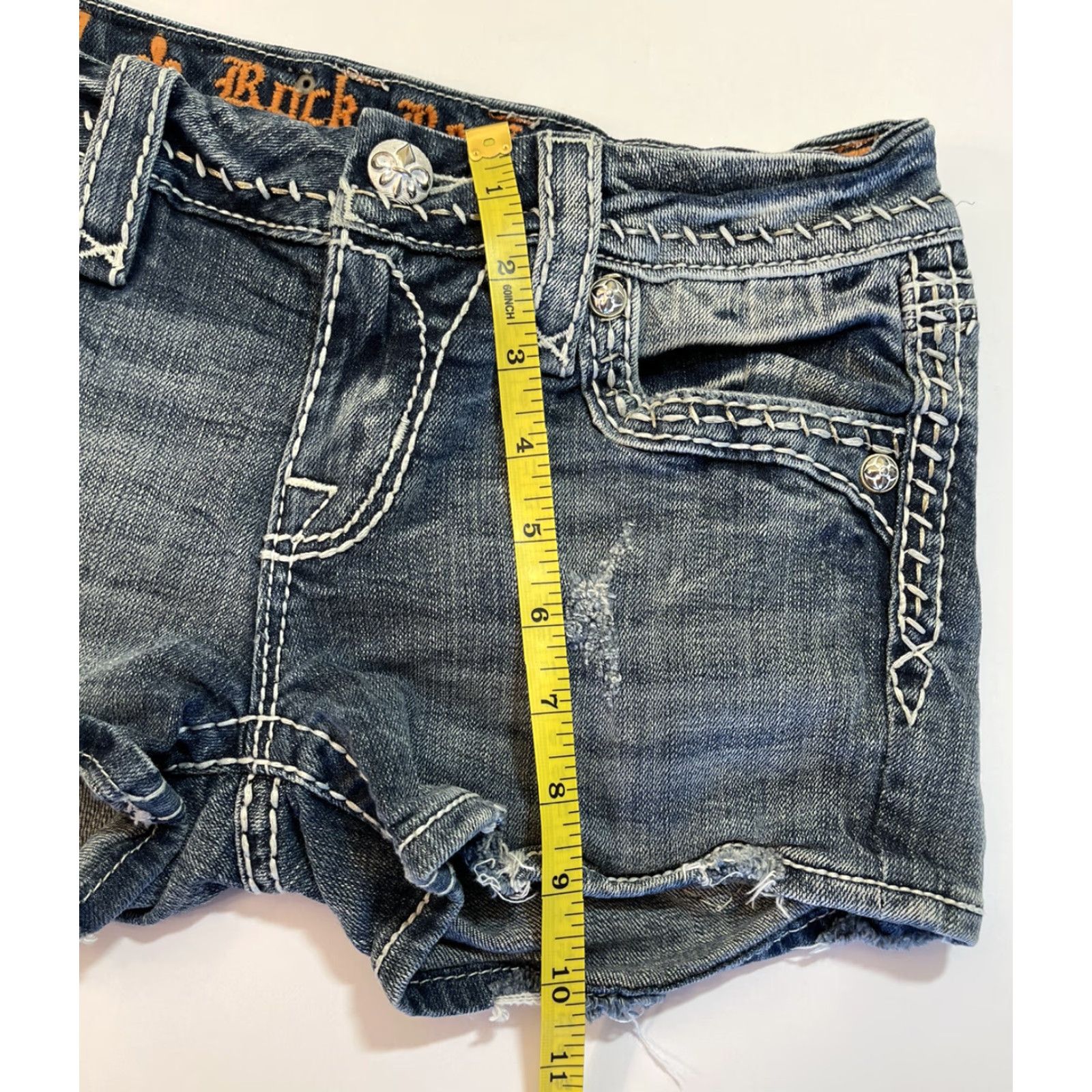 Vintage Rock Revival Women's Distressed Blue Jean Shorts Sz 26 Casual Dark Wash Denim Regular Fit Size 26" / US 2 / IT 38 - 8 Thumbnail