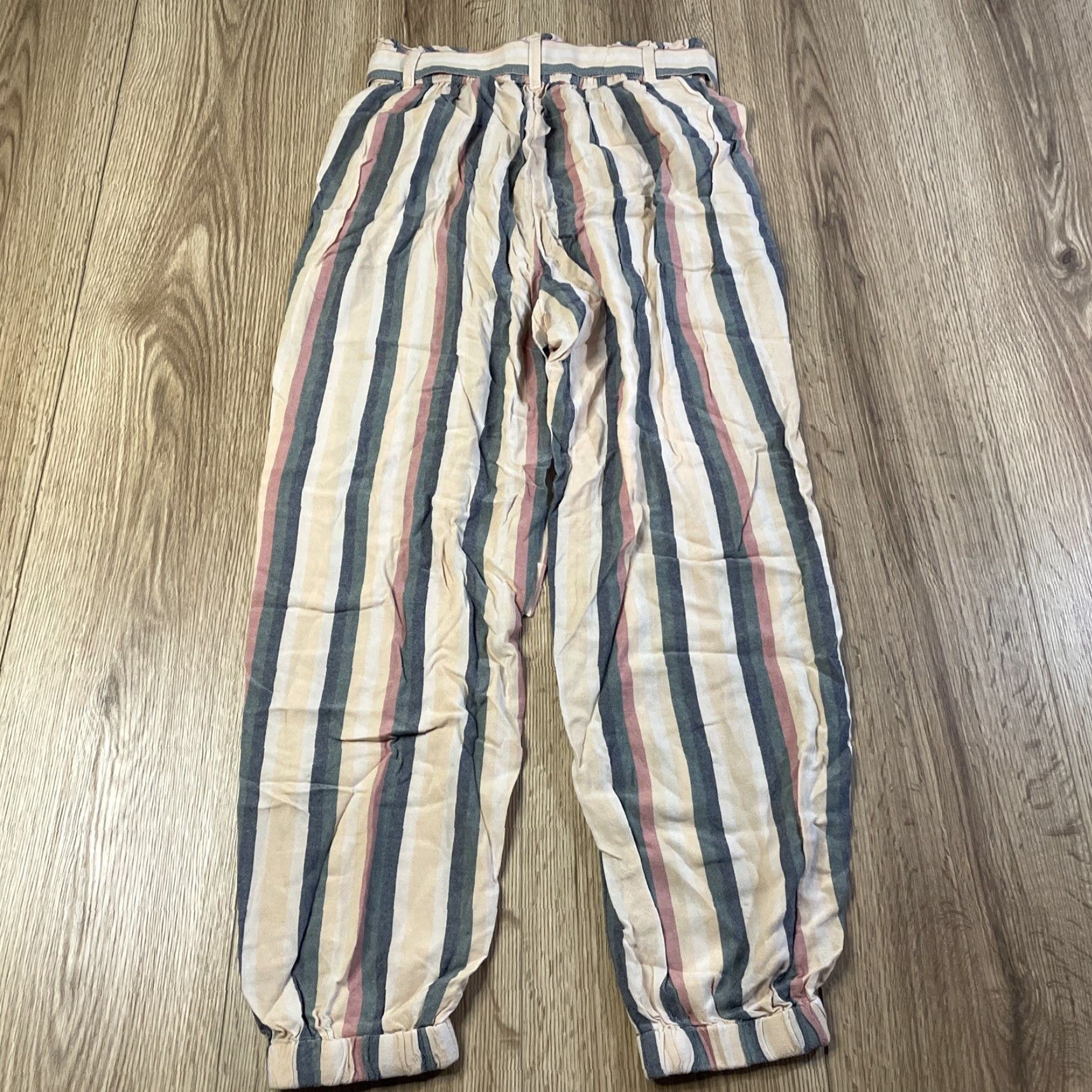 American Eagle Outfitters AMERICAN EAGLE Striped Paperbag Pants Tapered High Rise Women XS Pink Size 26" / US 2 / IT 38 - 3 Thumbnail
