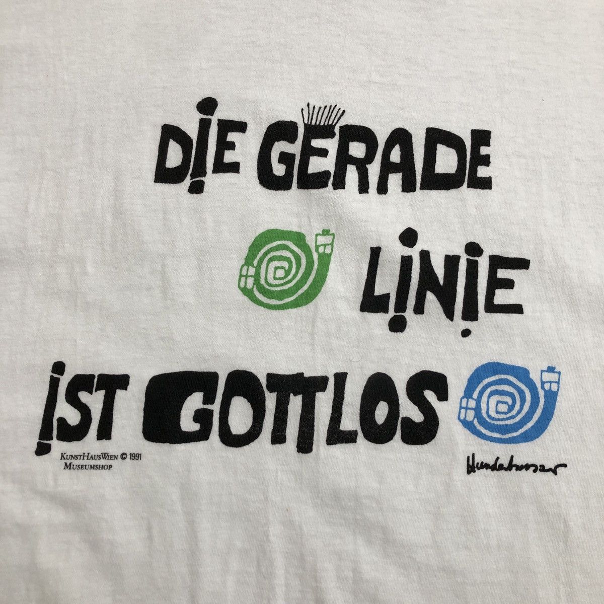Vintage Vintage Hundertwasser Die Gerade Linie Ist Gottlos T-Shirt Size US L / EU 52-54 / 3 - 2 Thumbnail