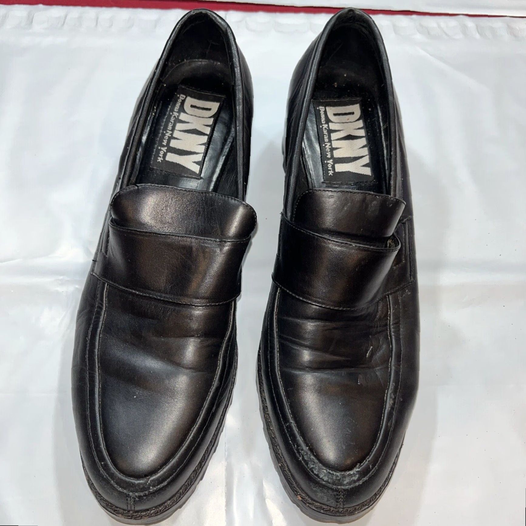 DKNY VINTAGE DKNY BLACK LEATHER Chunky HEEL LOAFERS Women 11B Slip On Y2K Brazil Non Slip Treads Almond Toe Block Heel Loafers Size US 11 / IT 41 - 3 Thumbnail