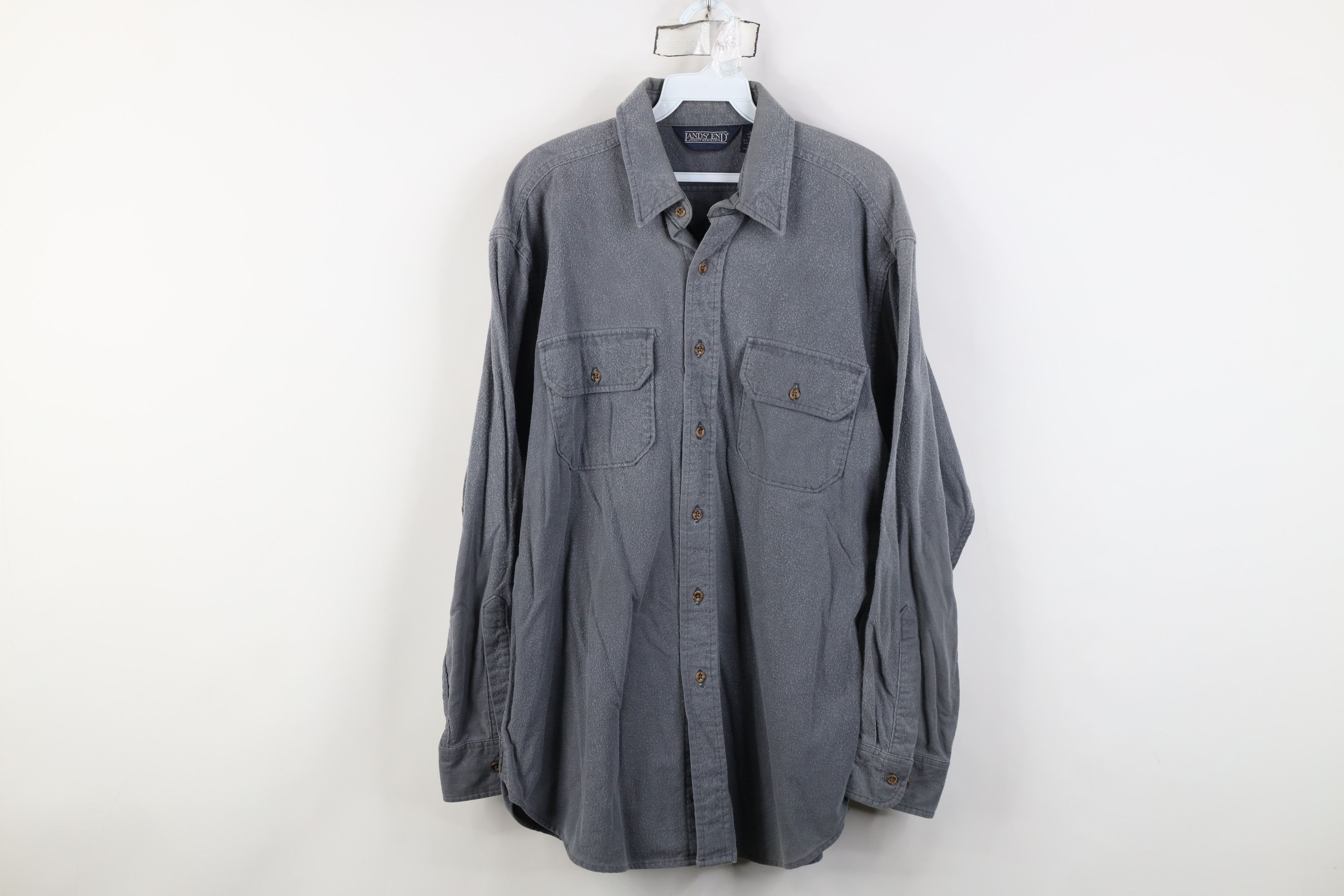Lands' End Vintage 90s Lands End Chamois Cloth Button Shirt Gray USA Size US M / EU 48-50 / 2 - 1 Thumbnail