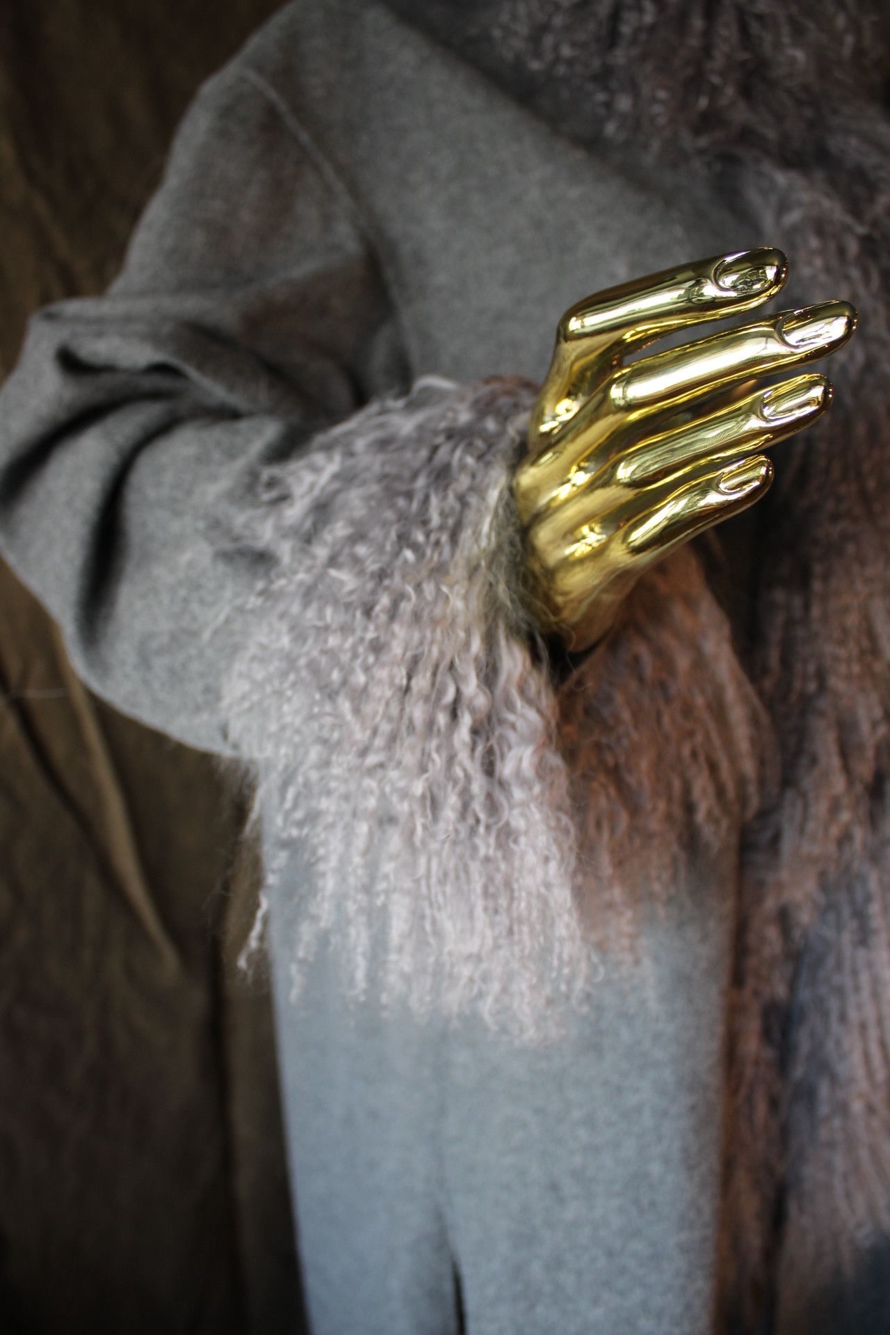 Other Custom-made Gray Long Coat with Real mongolian-fur Size US L / EU 52-54 / 3 - 9 Thumbnail