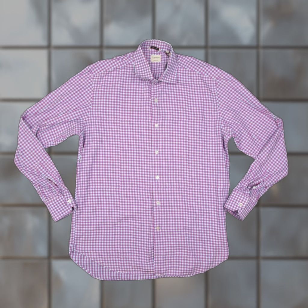 Vintage Culturata Dress Shirt Mens 16.5 42 Large Purple Check Tailored Button Up Work Size 42R - 1 Thumbnail