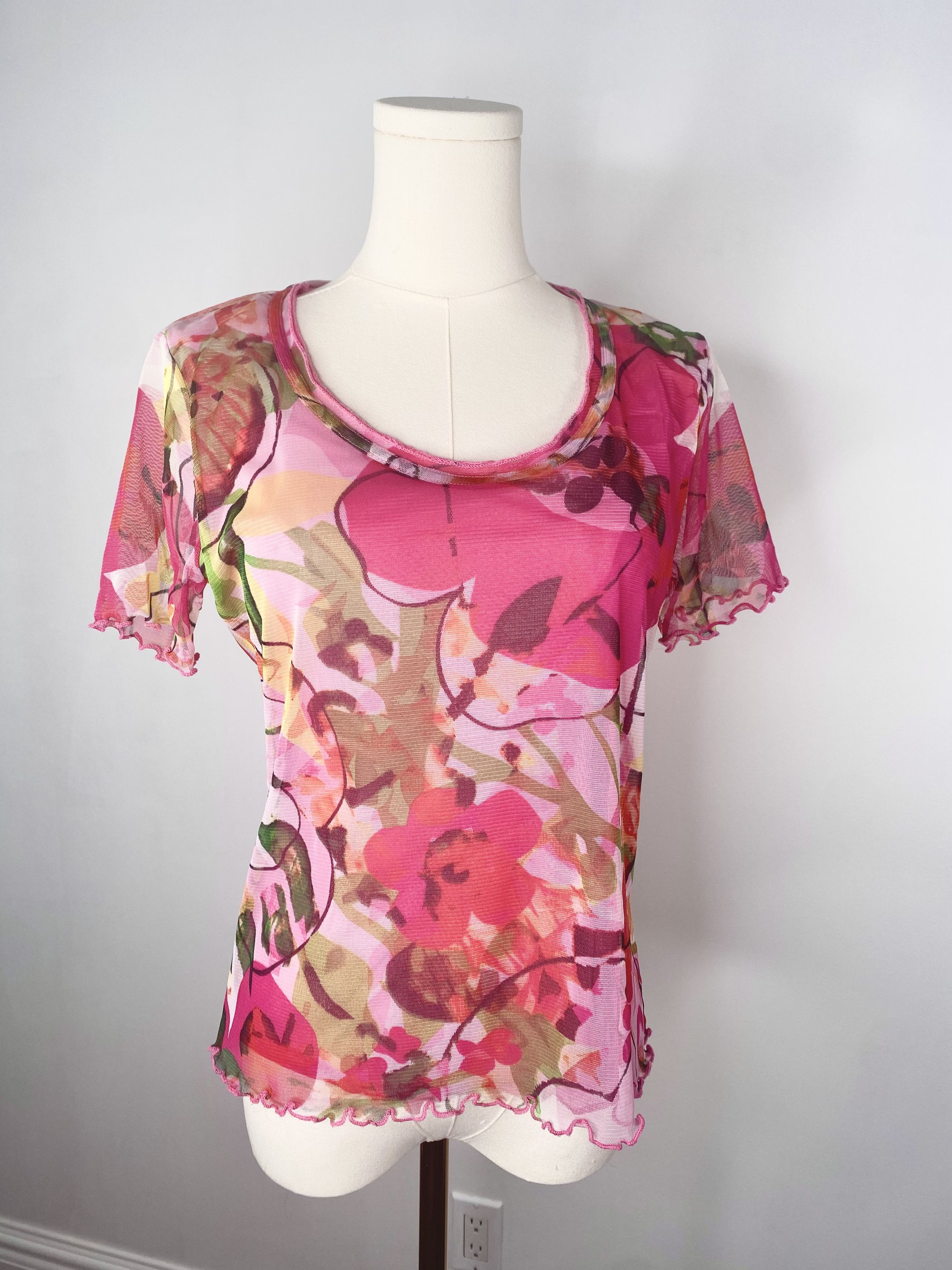 Other Pink Floral Mesh Shirt - Peruggi Italian Designer Vintage Size S / US 4 / IT 40 - 6 Thumbnail