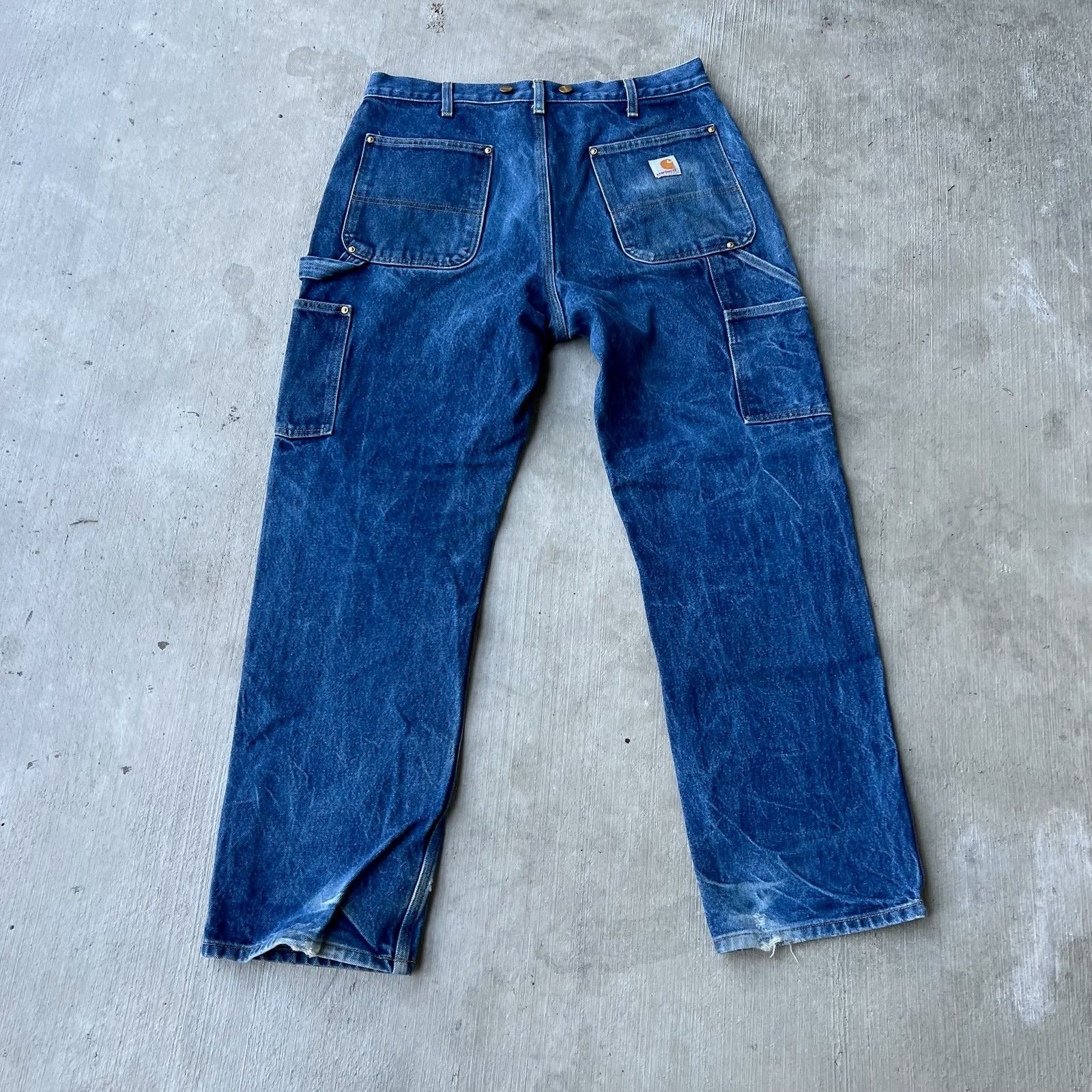 Carhartt × Vintage Carhartt faded denim blue jean double knee work wear pants Size US 33 - 5 Thumbnail
