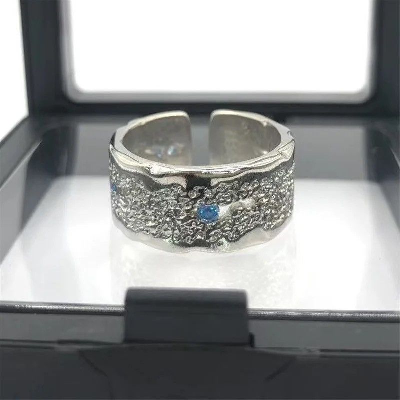 Jewelry × Sterling Silver Wide Blue Crystal Silver 925 Sterling Ring Size ONE SIZE - 4 Thumbnail