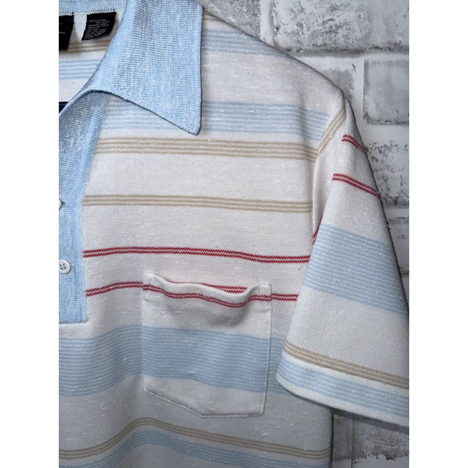 Vintage VINTAGE Robert Bruce Polo Shirt Cream Striped 1970s Disco Mens M Size US M / EU 48-50 / 2 - 3 Thumbnail