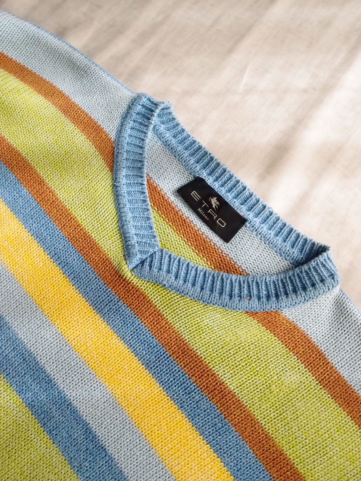 Etro ETRO Multicolor Striped V-Neck Knit 100% Cotton Size US S / EU 44-46 / 1 - 3 Thumbnail