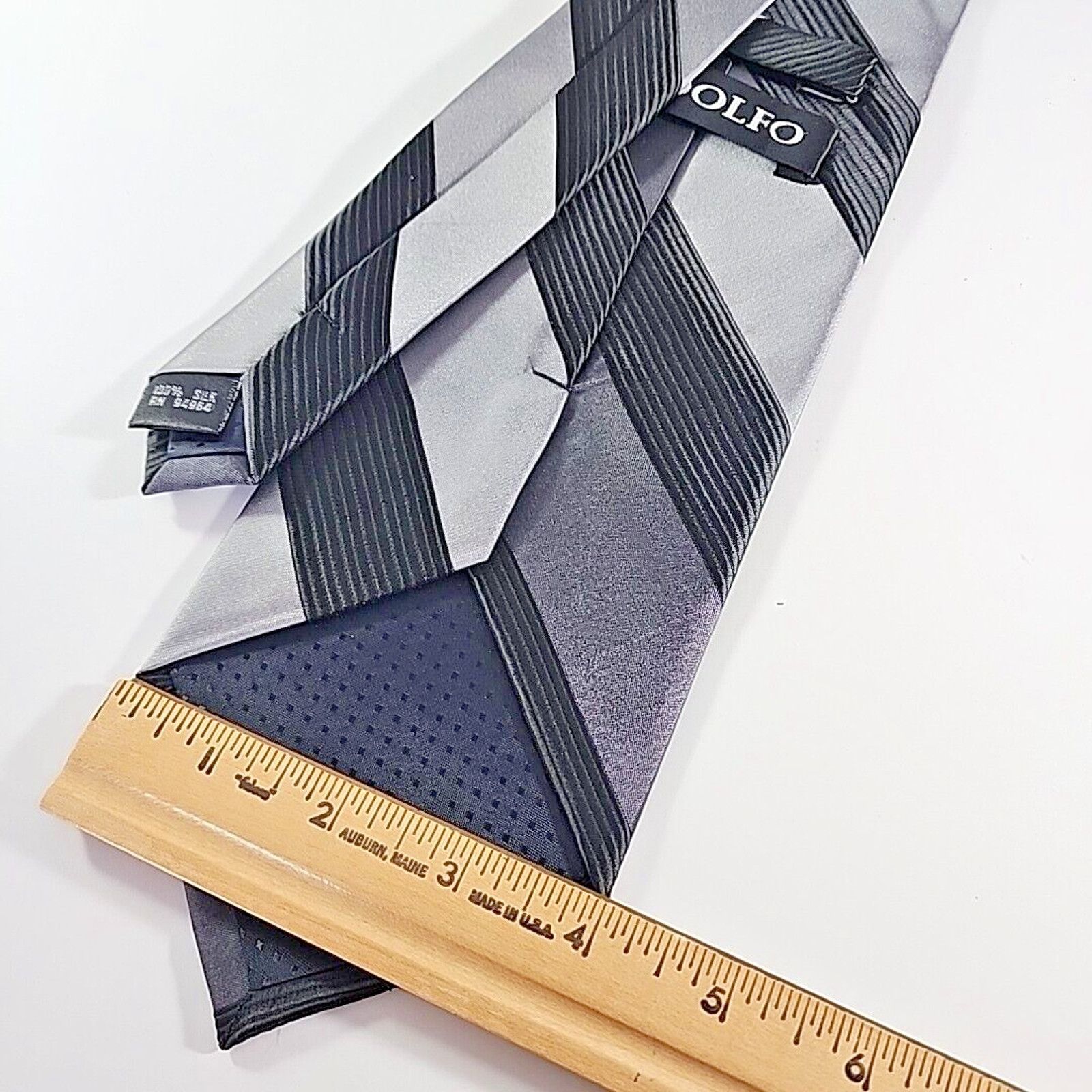 Vintage Adolfo Gray with Large Stripes Silk Necktie - Like New Size ONE SIZE - 2 Thumbnail