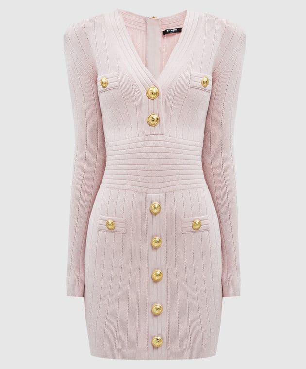 Balmain o1s1wg110725 Mini Dress With Textured Pattern in Light Pink Size M / US 6-8 / IT 42-44 - 1 Thumbnail