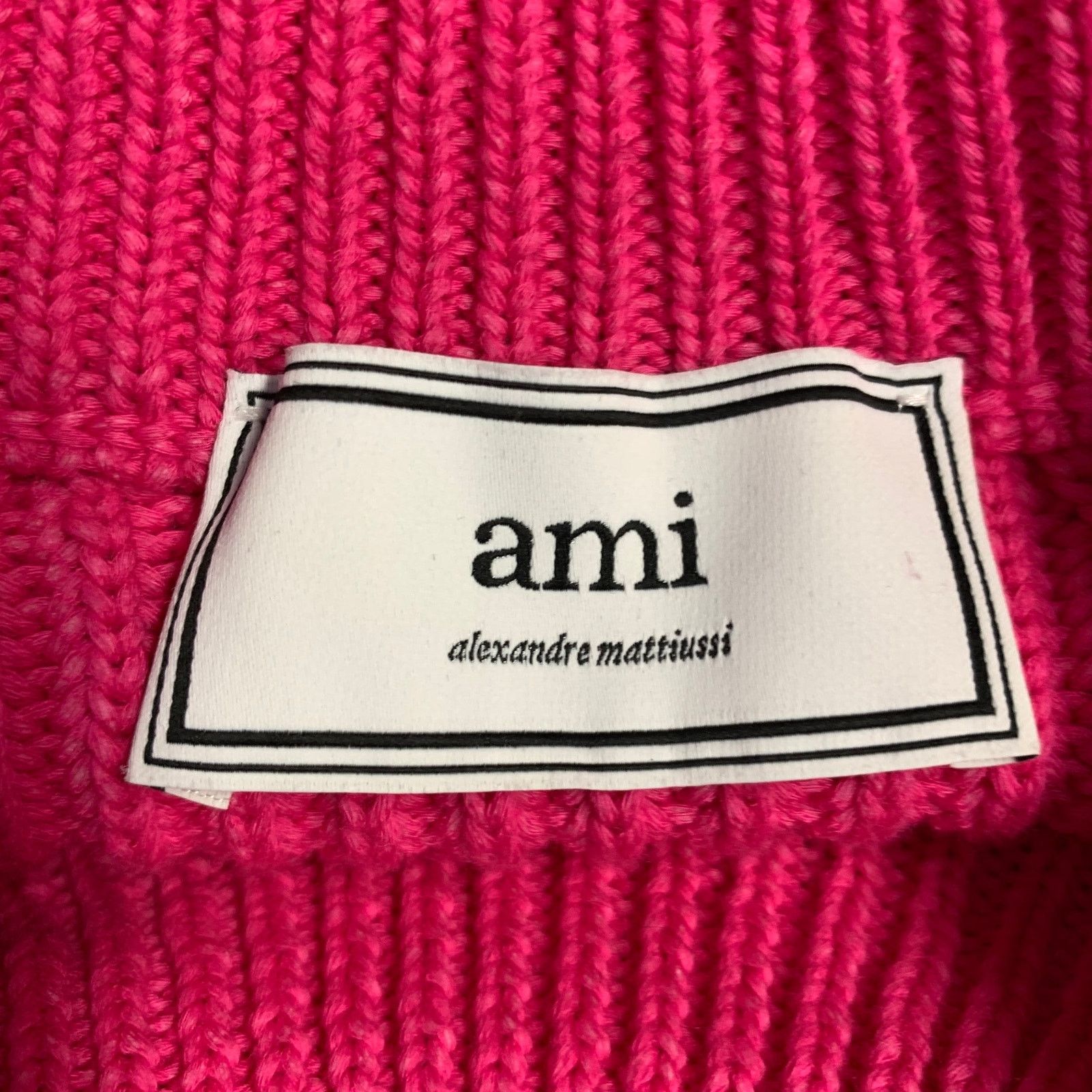 AMI Size S Fuchsia Pink Rib Knit Cotton Blend Crew Neck Sweater Size US S / EU 44-46 / 1 - 5 Thumbnail
