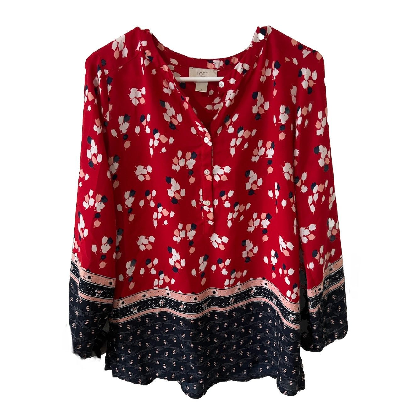 Loft blouse Long sleeves Floral Popover Top Blouse flowy Henley Size S / US 4 / IT 40 - 2 Thumbnail