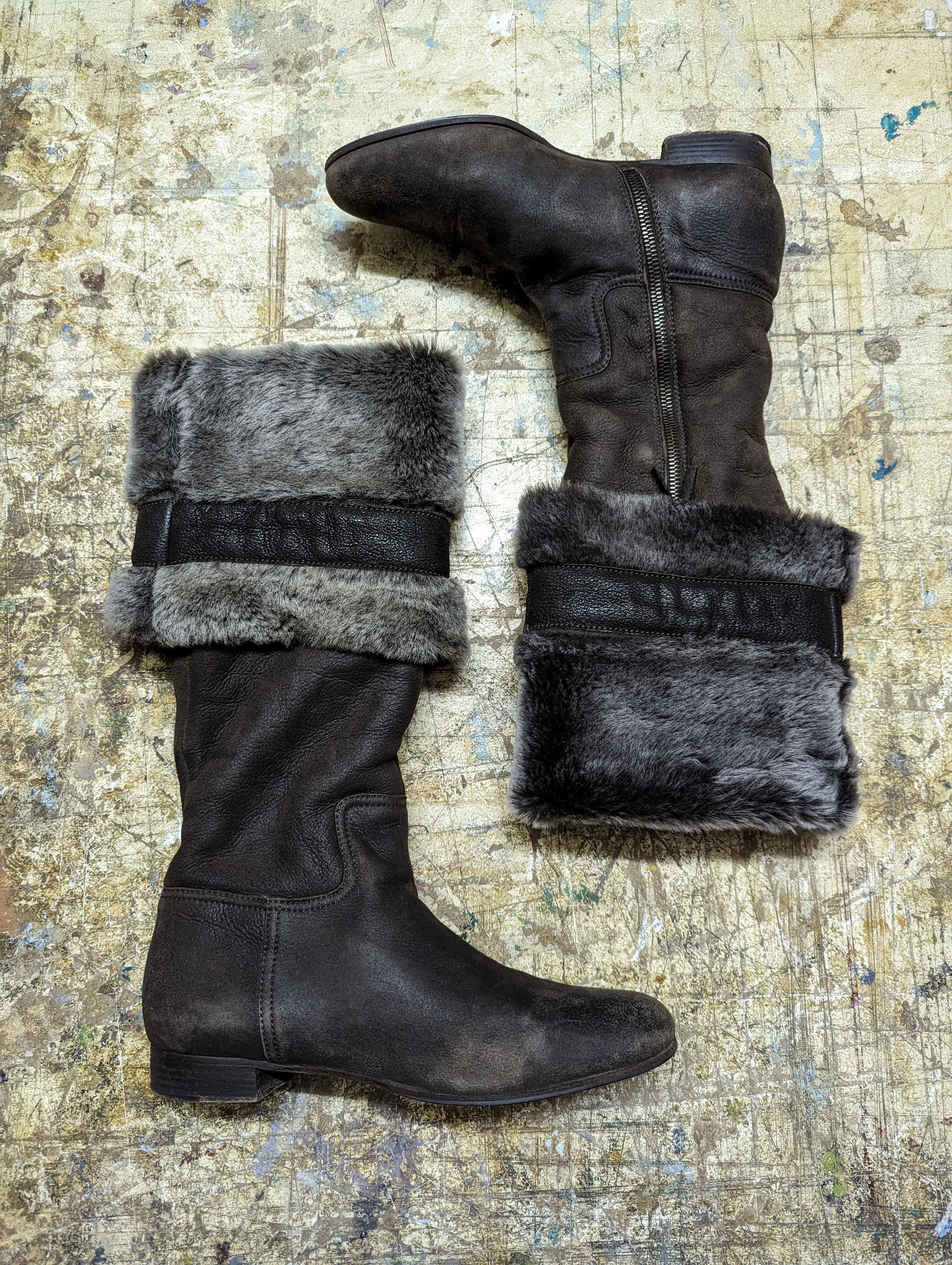 image of 00S Miu Miu Fur Lined Knee High Boots, Women's (Size 8)