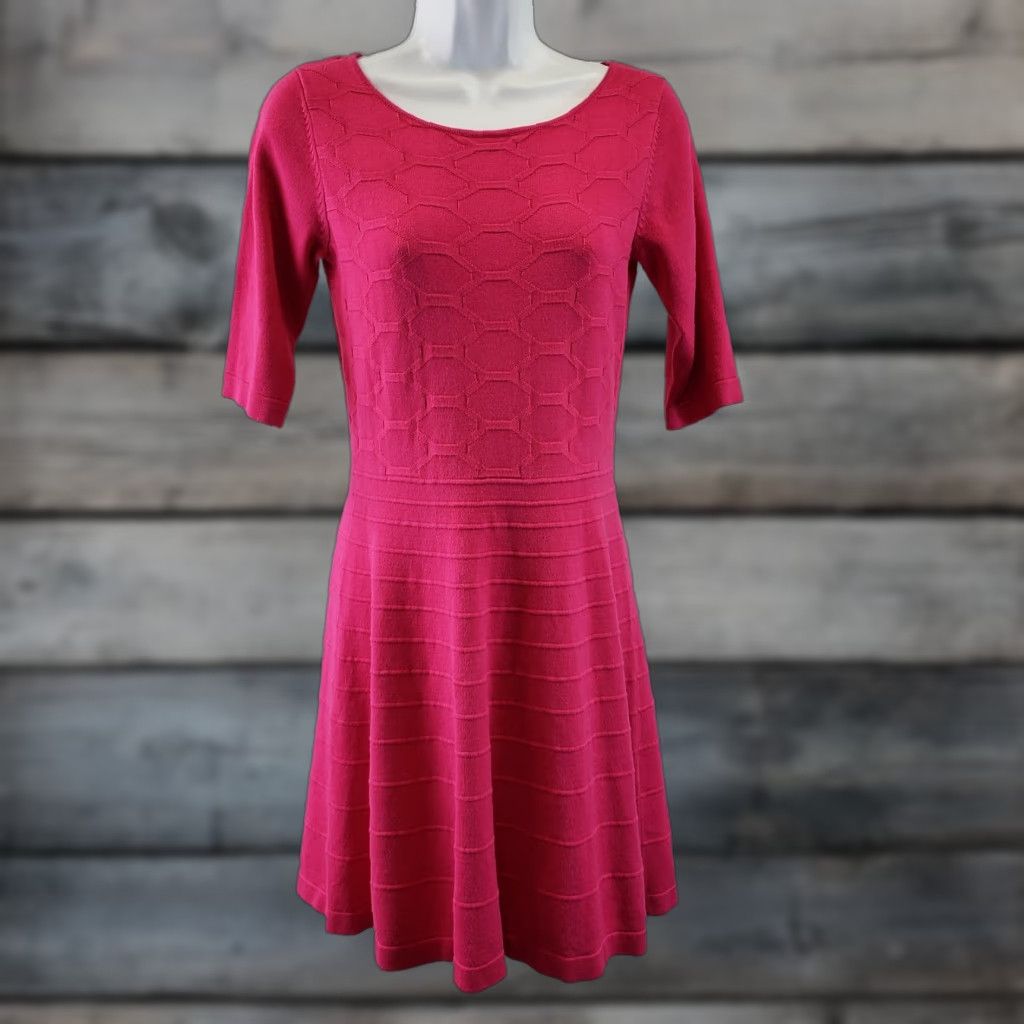 Vintage Eliza J Womens Sweater Dress Small Pink Solid Half Sleeve Viscose Blend Pullover Round Neck Dress Length Short Womens Size S / US 4 / IT 40 - 1 Thumbnail