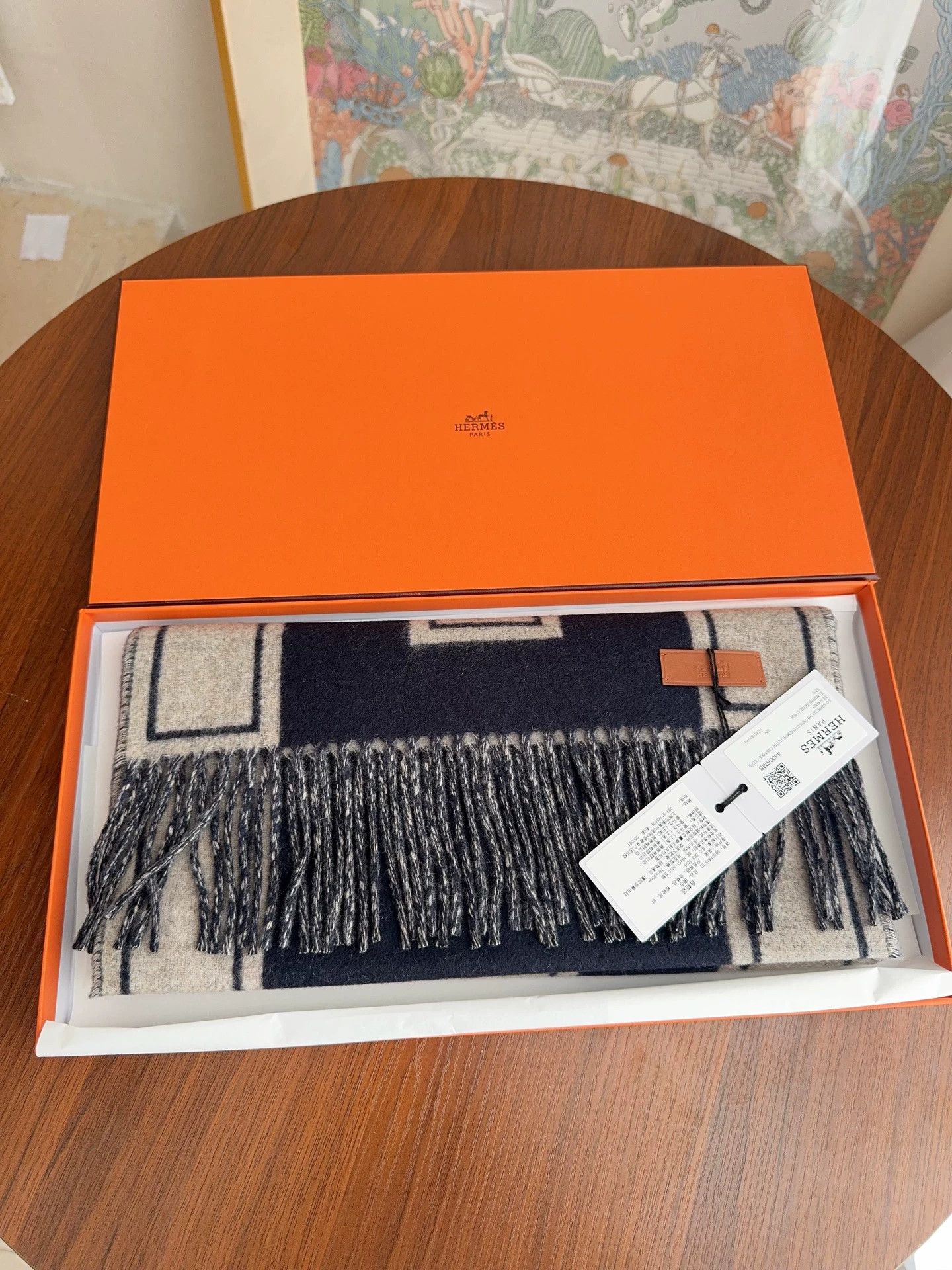 Hermes Hermes Casaque Clefs de H Cashmere Scarf Nav/Ecru Size ONE SIZE - 1 Thumbnail