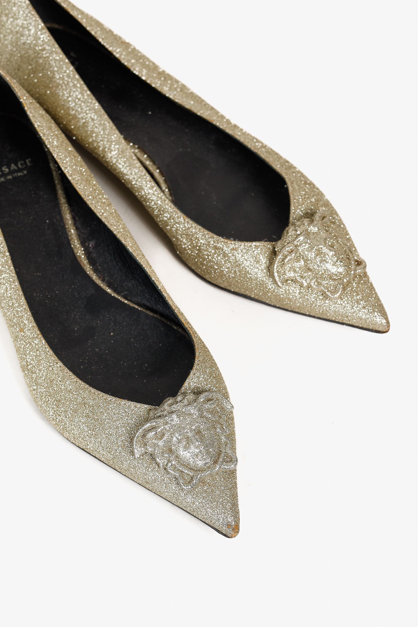 Versace Versace Palazzo Gold Medusa Glitter Pointed-Toe Flats Size US 5.5 / IT 35.5 - 7 Thumbnail