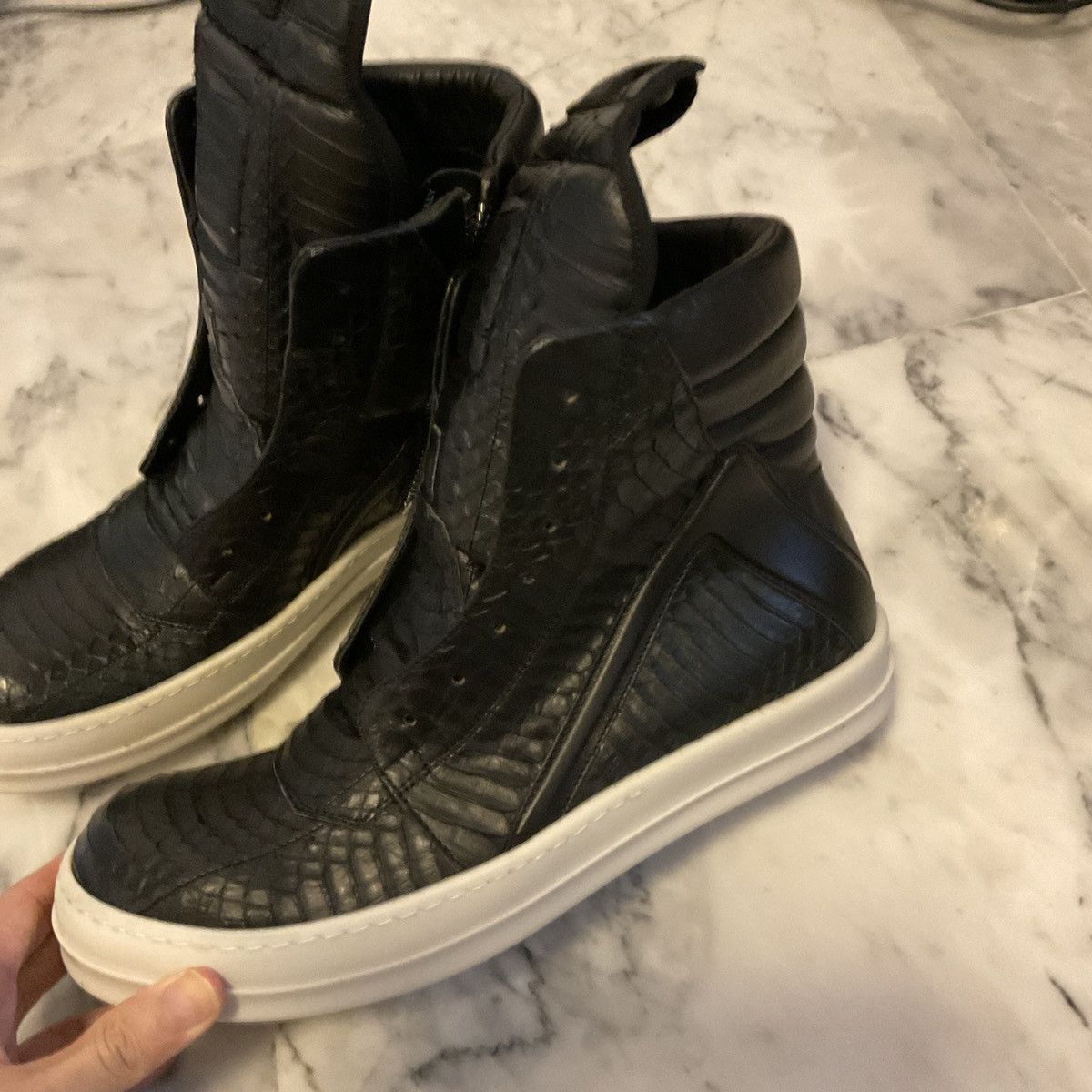 image of Rick Owens Geobasket Python 2020 Shoes in Black, Men's (Size 9)