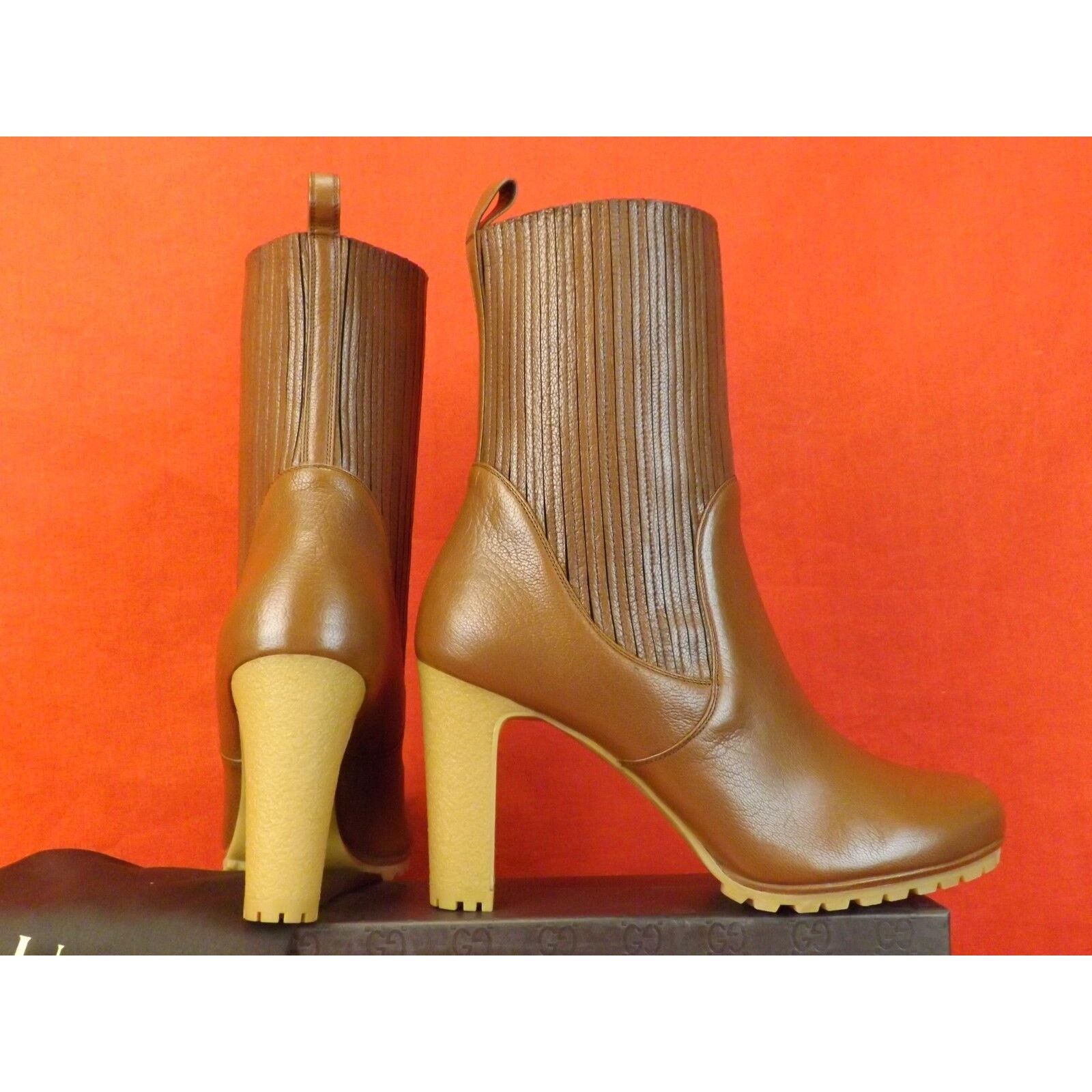 Gucci GUCCI 323551 EDITH BROWN LEATHER HEEL ANKLE BOOTS 39.5 Size US 9.5 / IT 39.5 - 6 Thumbnail