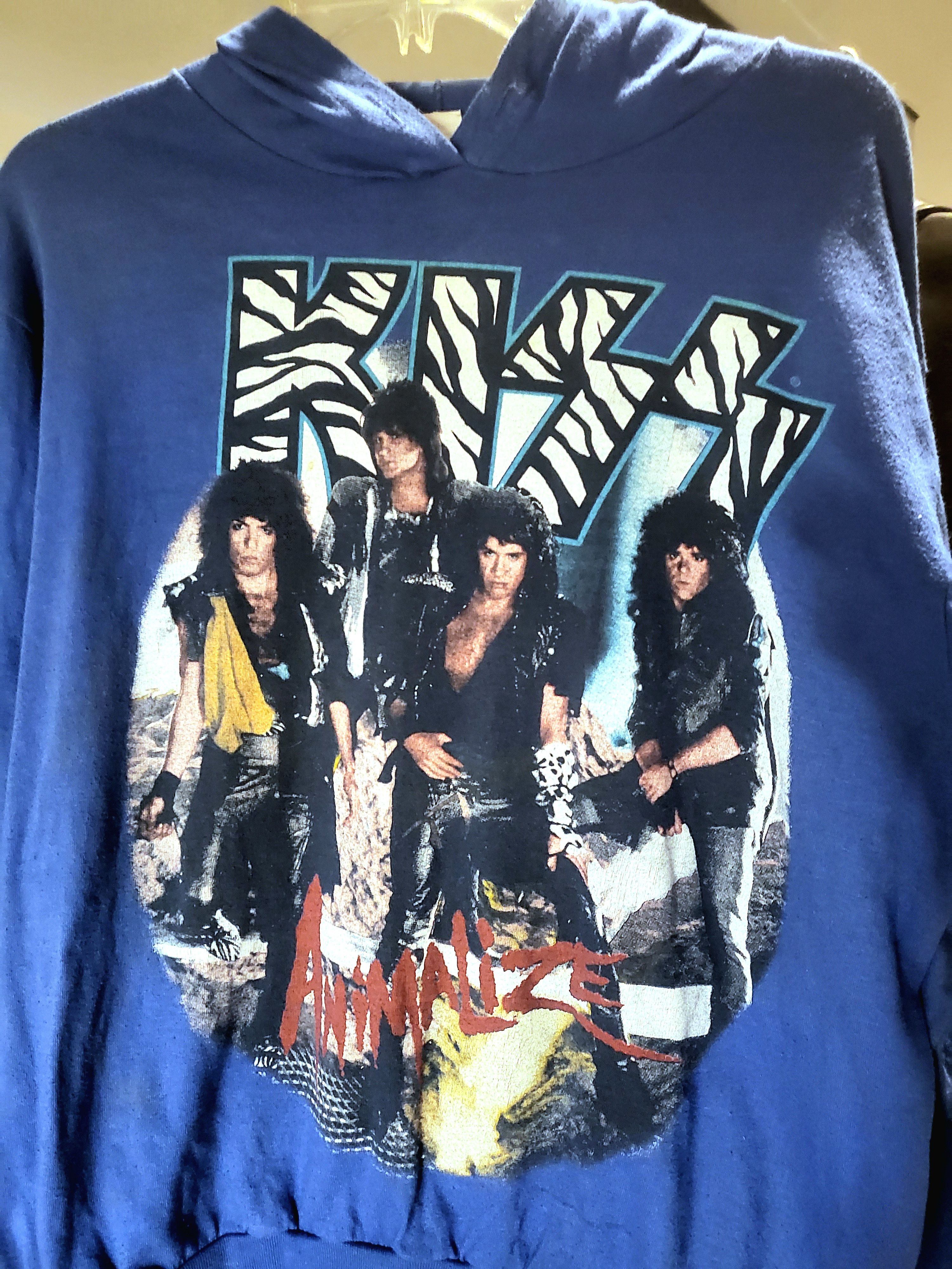 image of Authentic 1984 Kiss Animallize Hoodie in Blue, Men's (Size XL)