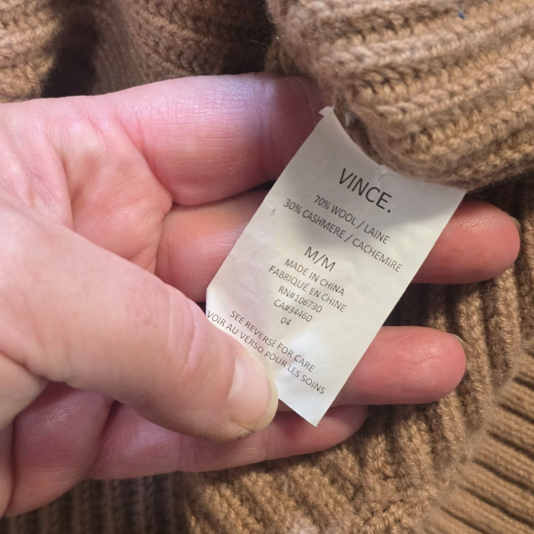Vince Vince Sweater Womens Size Medium Beige Brown Wool Cashmere Ribbed Pullover Casual Wide Ribbed Knit Size M / US 6-8 / IT 42-44 - 7 Thumbnail