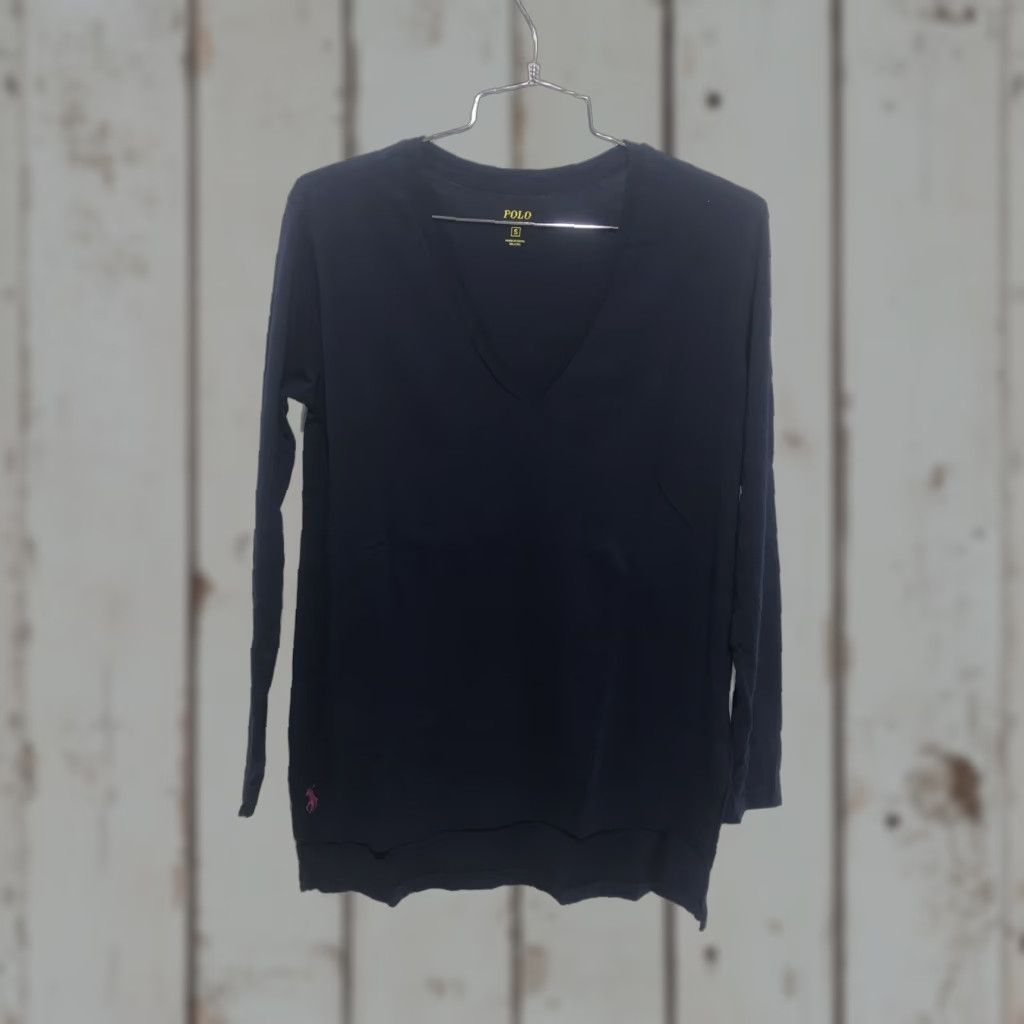 Polo Ralph Lauren Ralph Lauren Sport Shirt Women S Navy Long Sleeve V Neck Crew Neck Cotton Logo Striped Casual T-Shirt Size S / US 4 / IT 40 - 1 Thumbnail