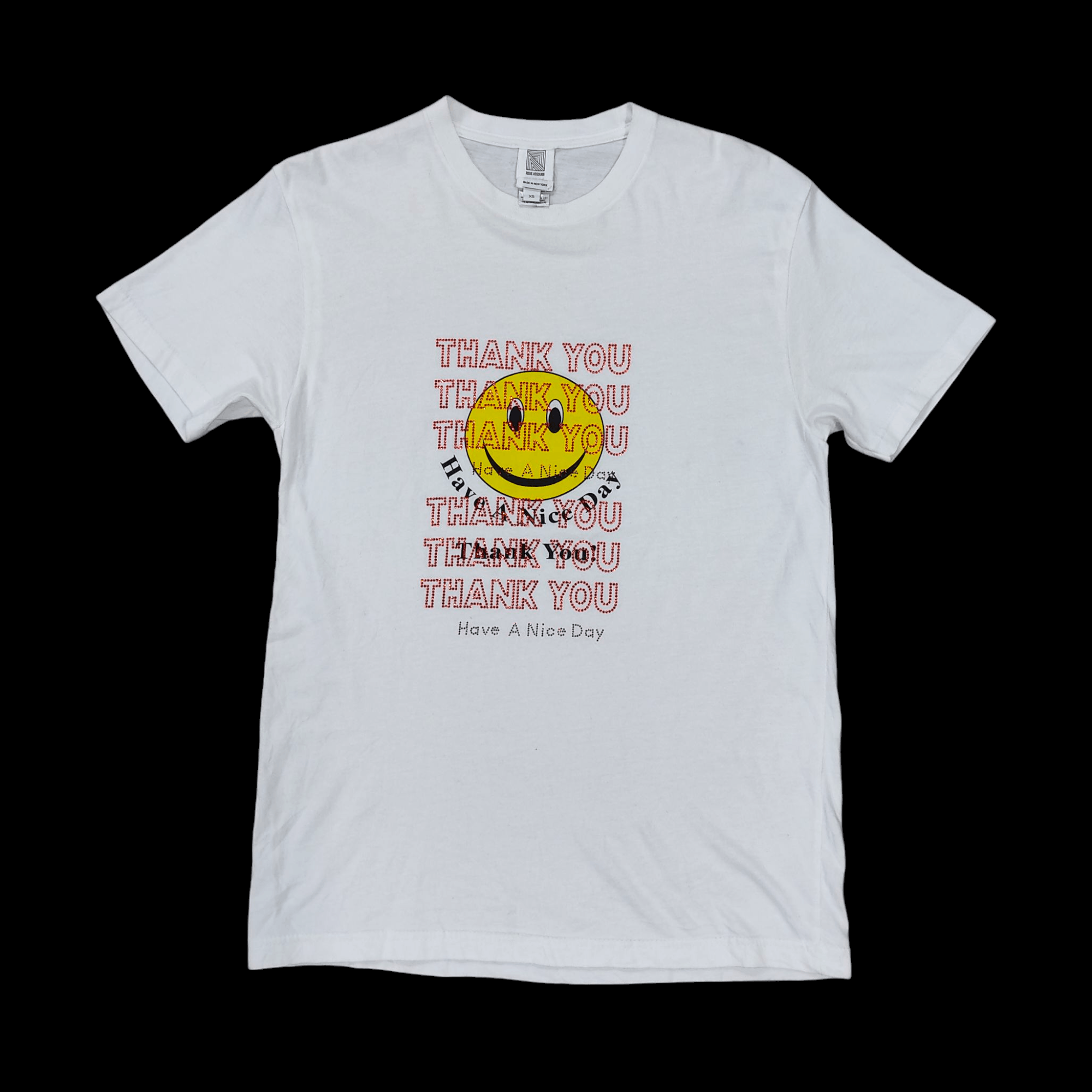Designer Thank You Smiley Face Swarovski Crystal Embellished T-shirt Size S / US 4 / IT 40 - 4 Thumbnail