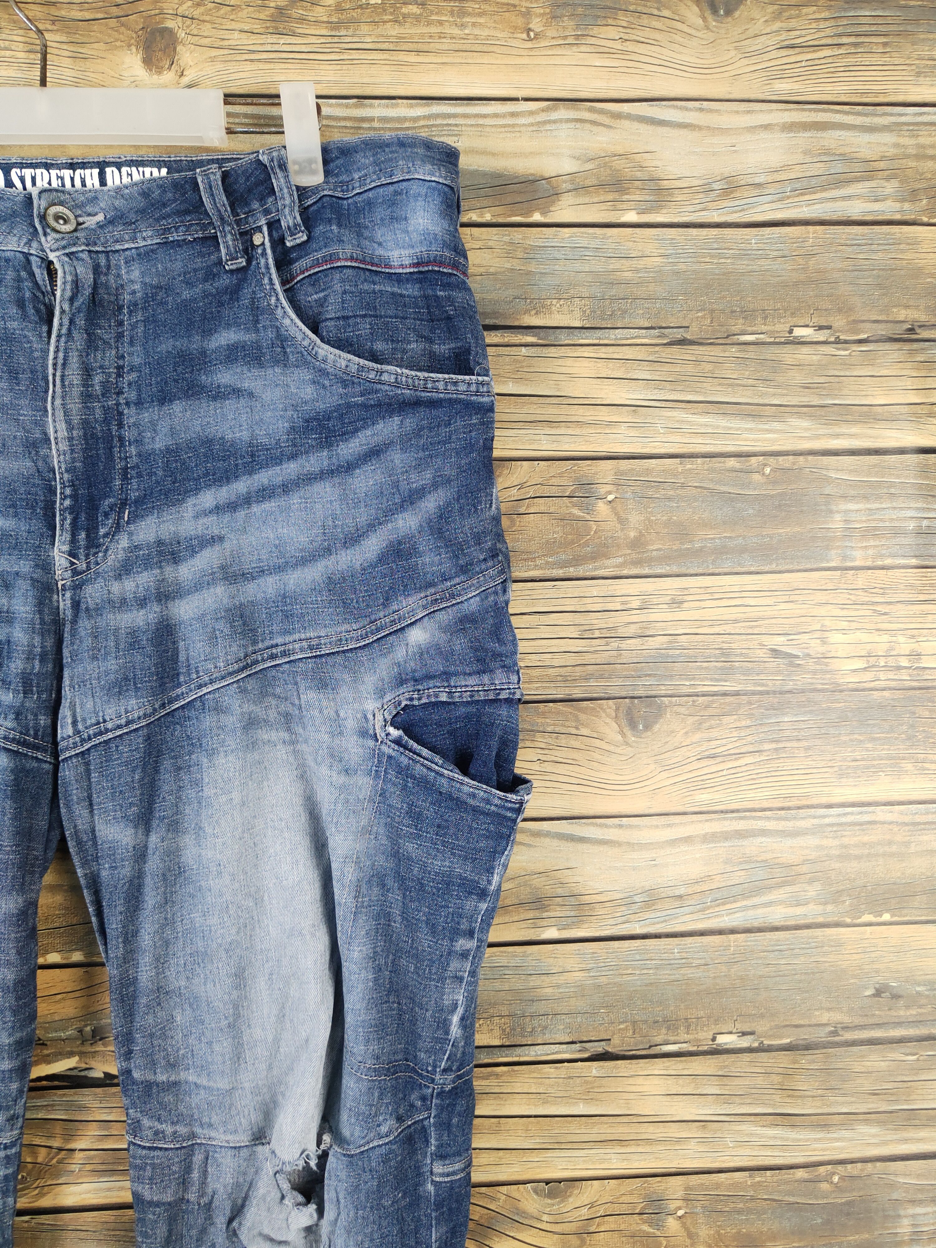 Japanese Brand FieldCore Dark Blue Distressed Ripped cargo Jeans #W1962 Size US 36 / EU 52 - 5 Thumbnail
