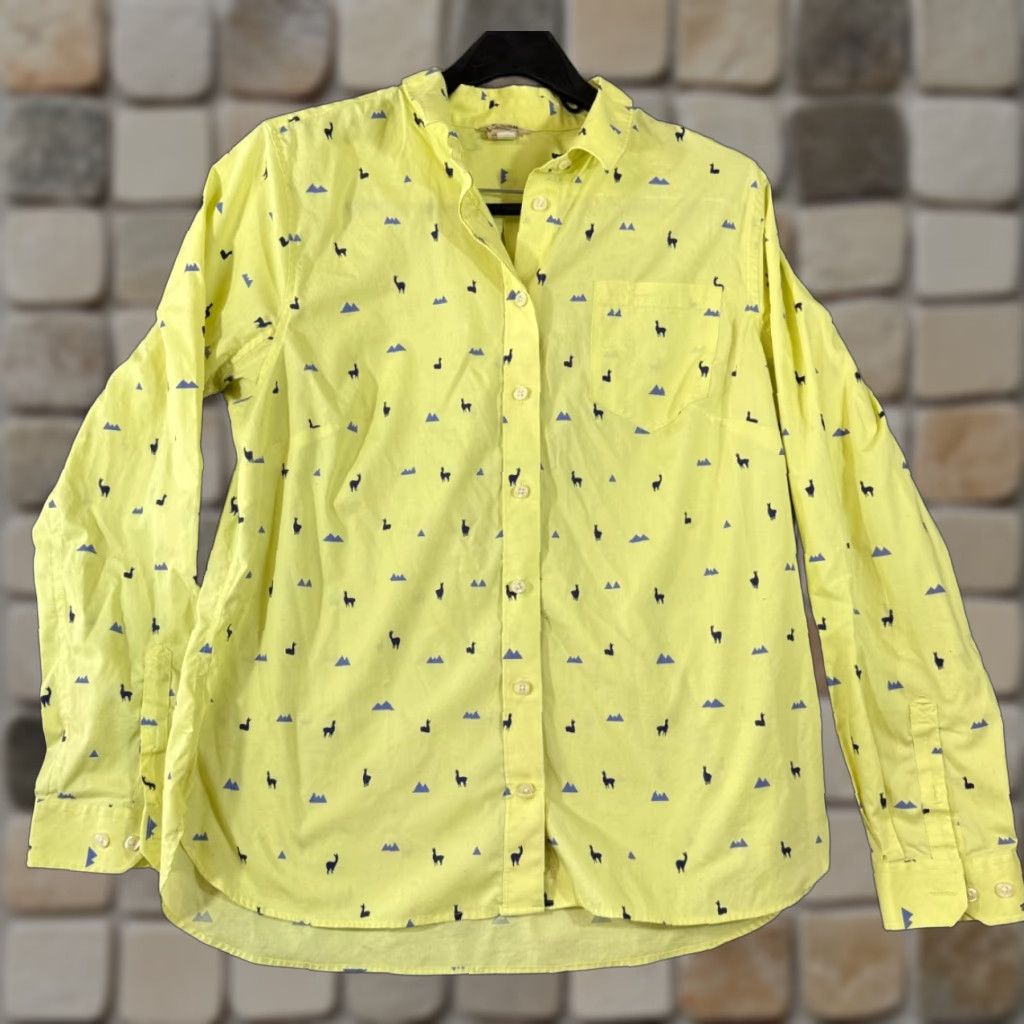 Vintage Duluth Trading Shirt Womens L Yellow Alpaca Llama Print Stretch Long Sleeve Button-Up Shirt Size L / US 10 / IT 46 - 1 Thumbnail