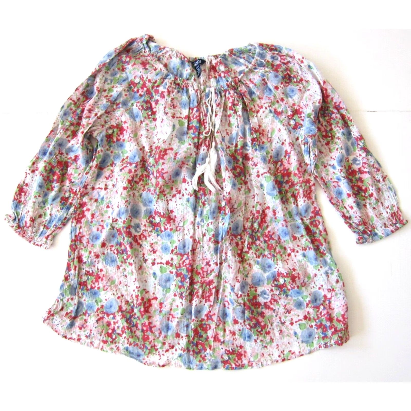 Chaps Chaps Ralph Lauren Blouse Pink White Floral 3/4 Sleeve Peasant Cotton Small Womens Size S / US 4 / IT 40 - 2 Thumbnail