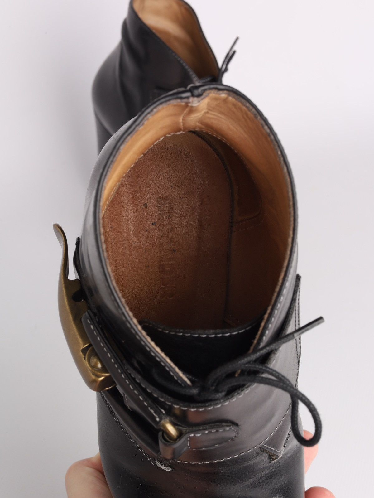 Jil Sander Jil Sander Leather Black Hi Heel Boots Platform Wedge Buckle Size US 6 / IT 36 - 18 Thumbnail