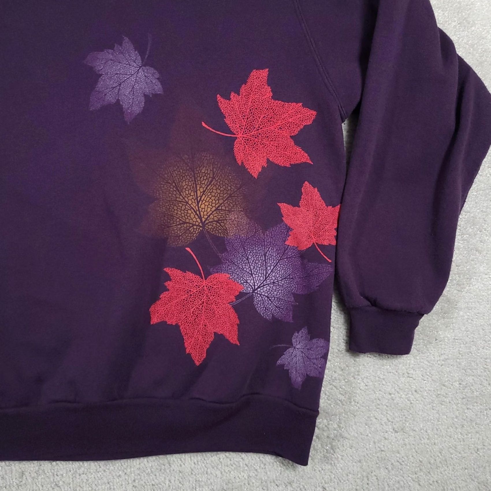 Vintage Day Breeze Sweater Womens XL Purple Embroidered Leaves Mock Collar Pullover Fall Size XL / US 12-14 / IT 48-50 - 5 Thumbnail