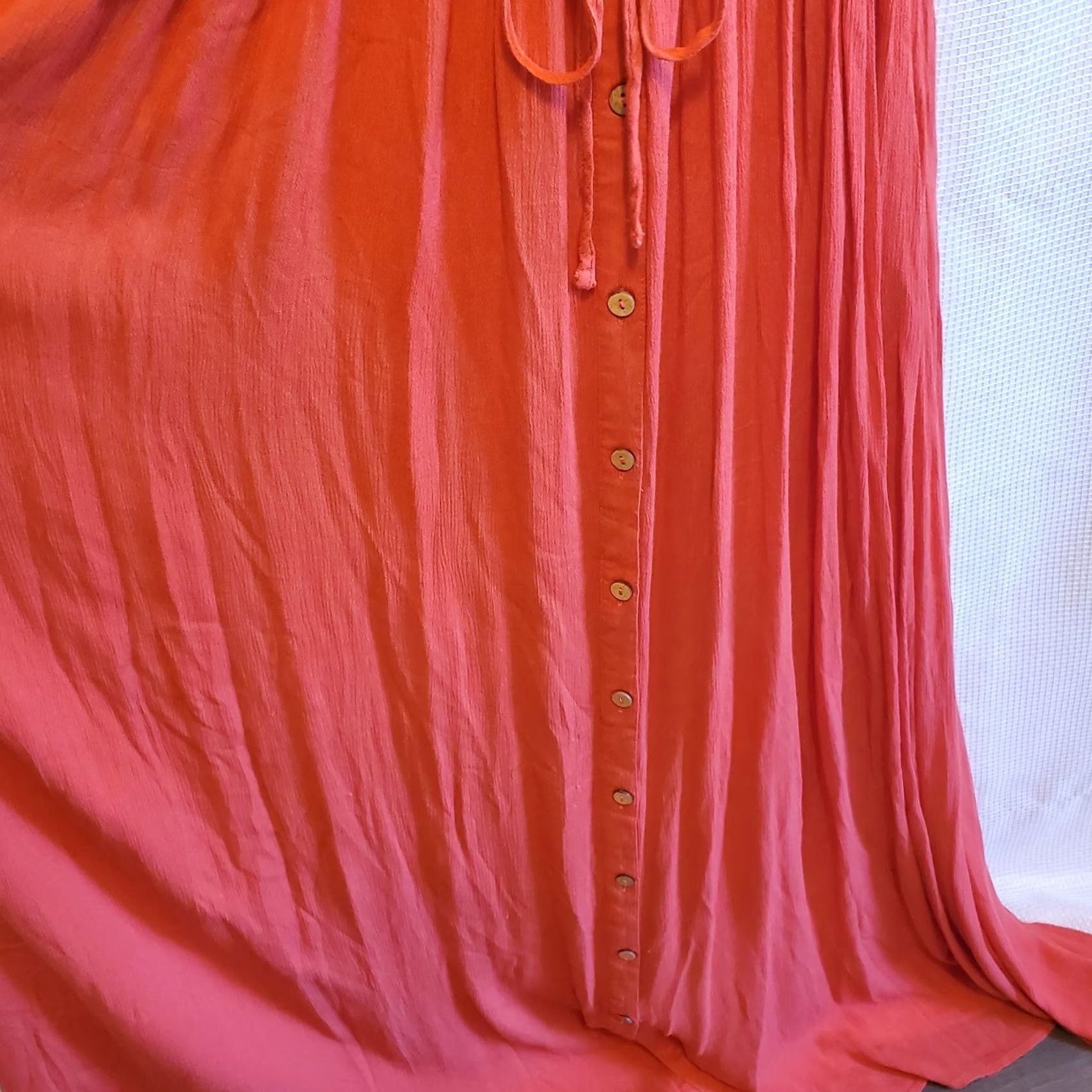 Vintage Easel Maxi Dress Sz Large Red Orange Gauzy Boho Button Front Size L / US 10 / IT 46 - 5 Thumbnail