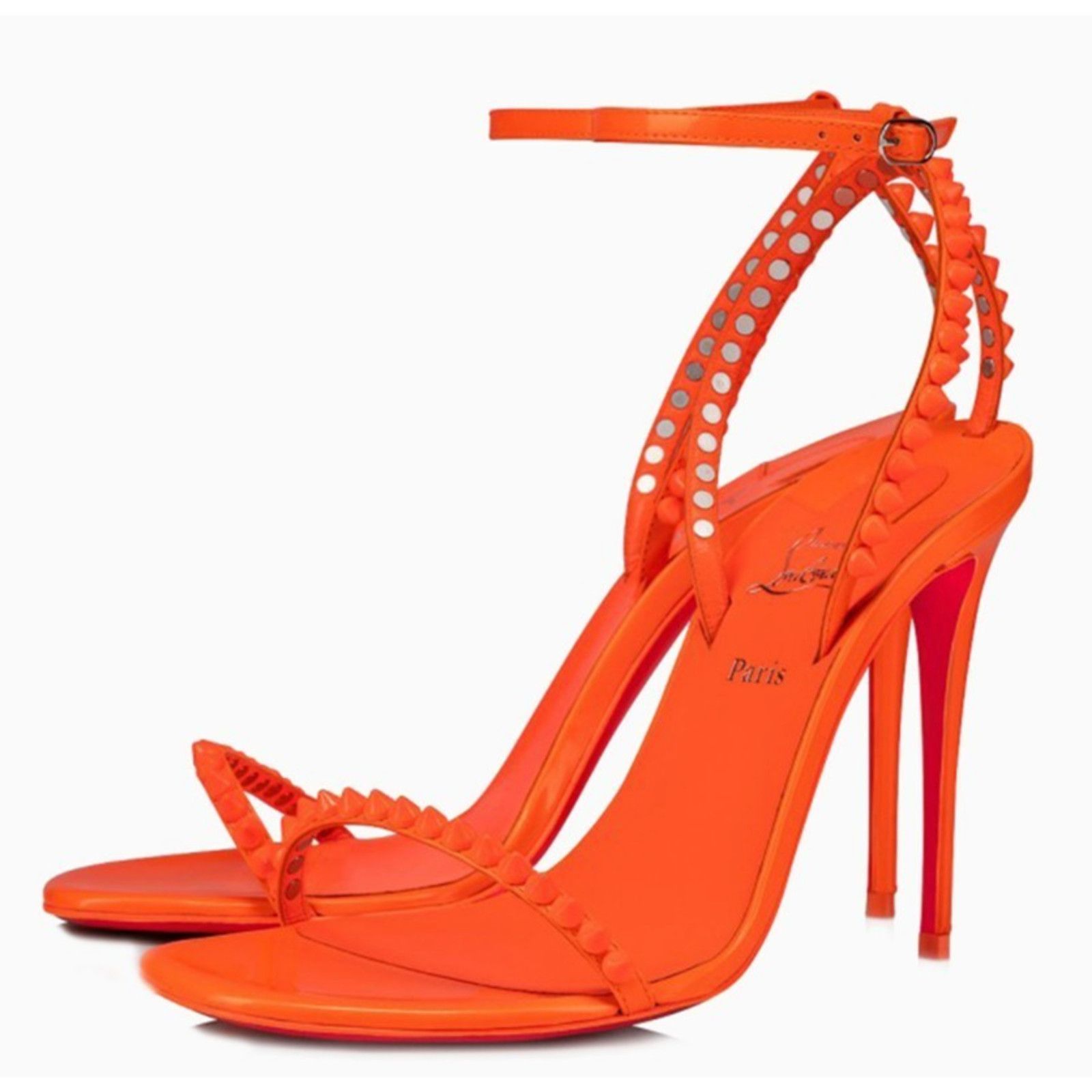 Christian Louboutin So Me 100 Orange Patent Ankle Strap Sandal Heel Pump 38 Size US 8 / IT 38 - 1 Thumbnail
