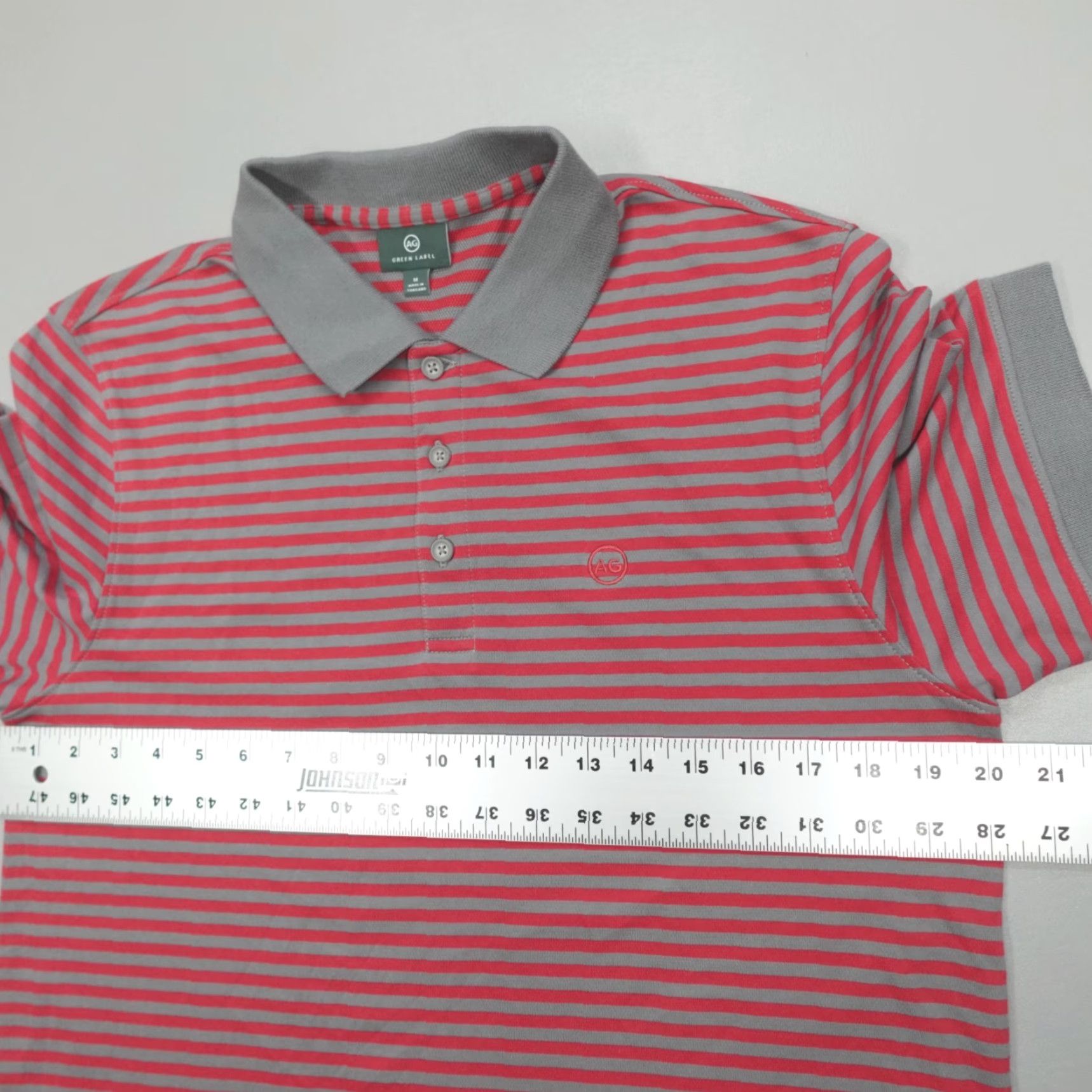 Vintage AG Adriano Goldschmied Green Label Polo Shirt Men’s M Striped Red Grey Size US M / EU 48-50 / 2 - 5 Thumbnail