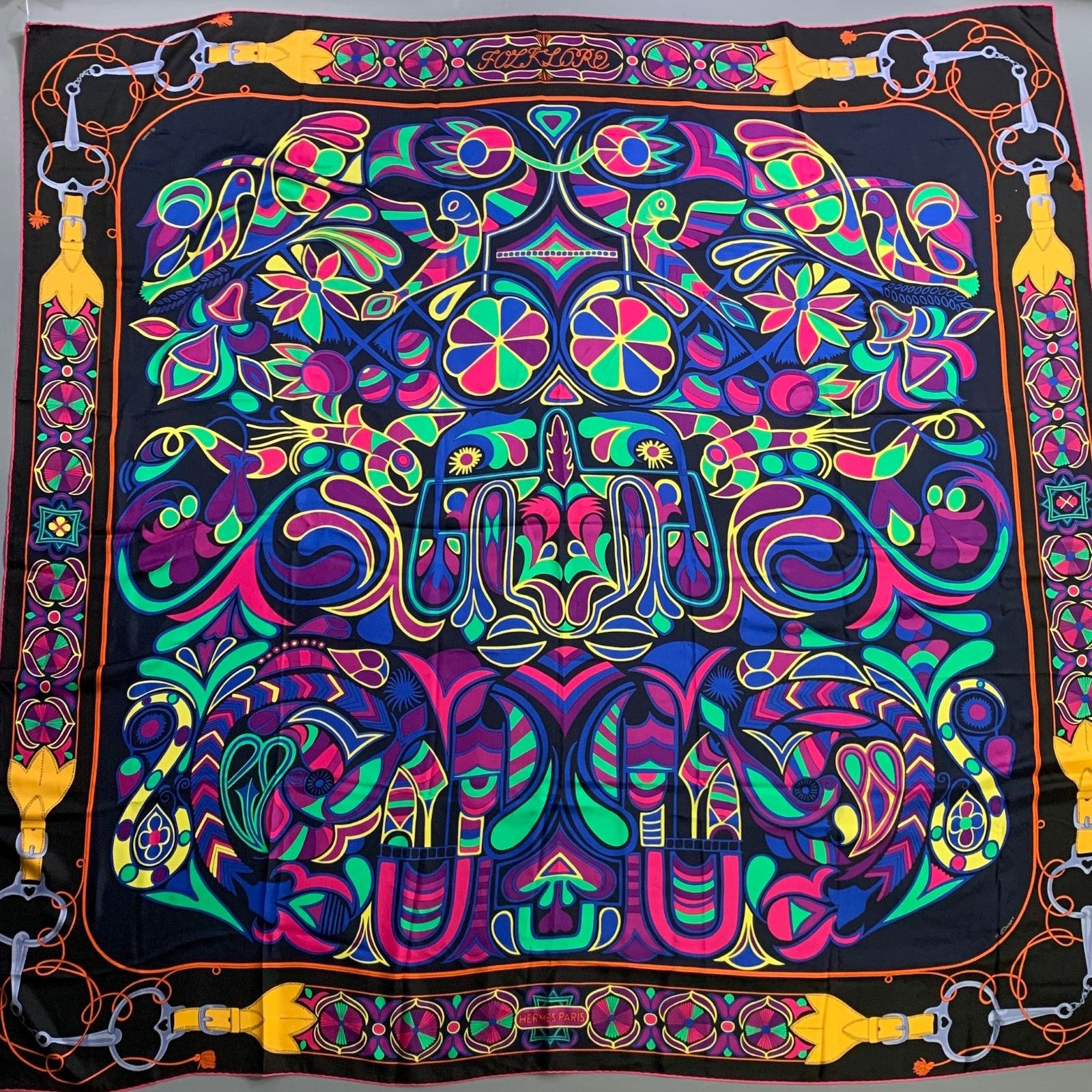 Hermes HERMES Black Color Block Horsebit Silk Scarves & Shawls Size ONE SIZE - 1 Thumbnail