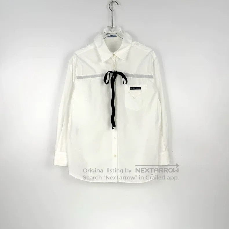 Prada Prada White cloth triangle bow shirt Size S / US 4 / IT 40 - 3 Thumbnail