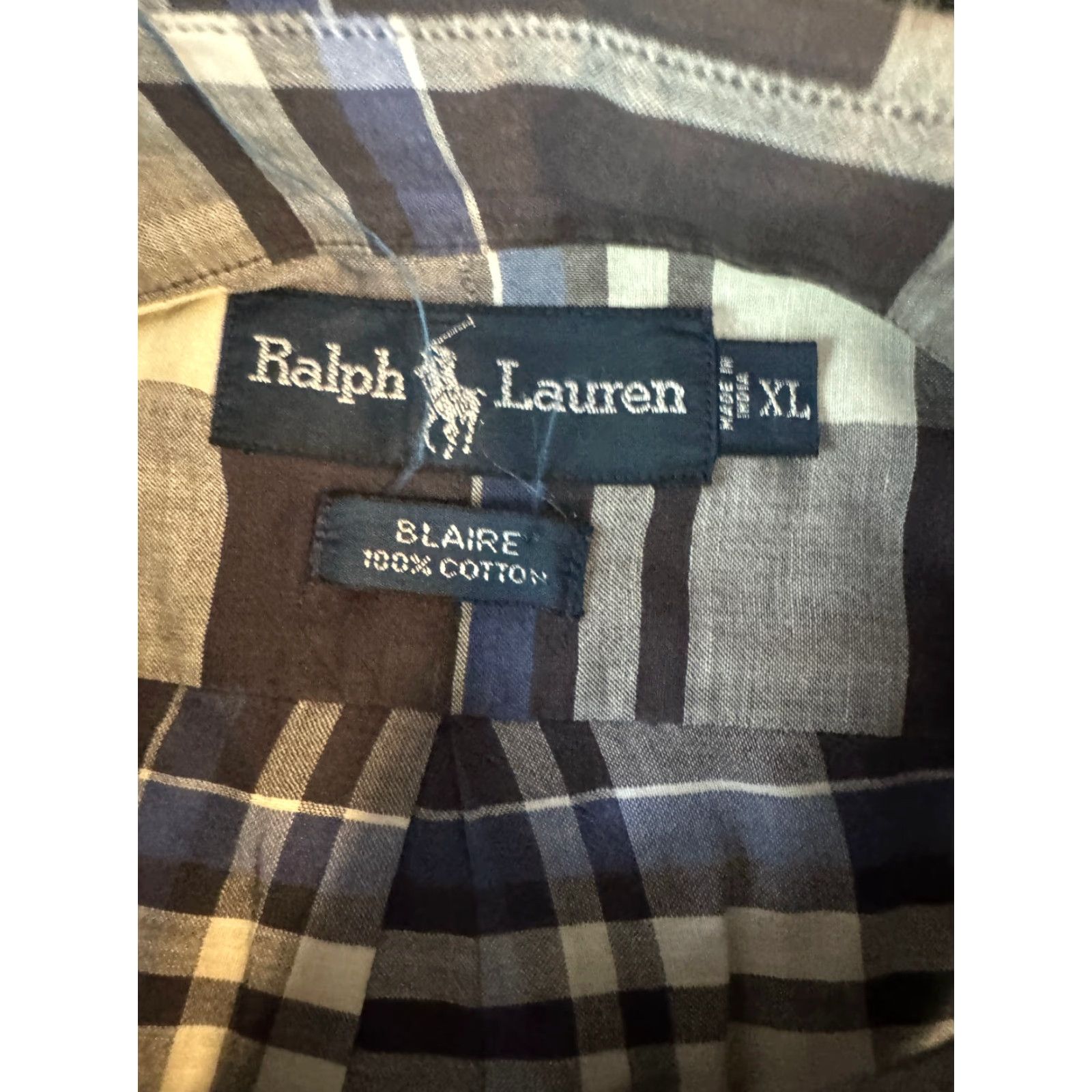 Ralph Lauren Ralph Lauren Blair Short Sleeve Button-Down Men's XL Gray Blue Plaid 100% Cotton Size US 36 / EU 52 - 2 Thumbnail