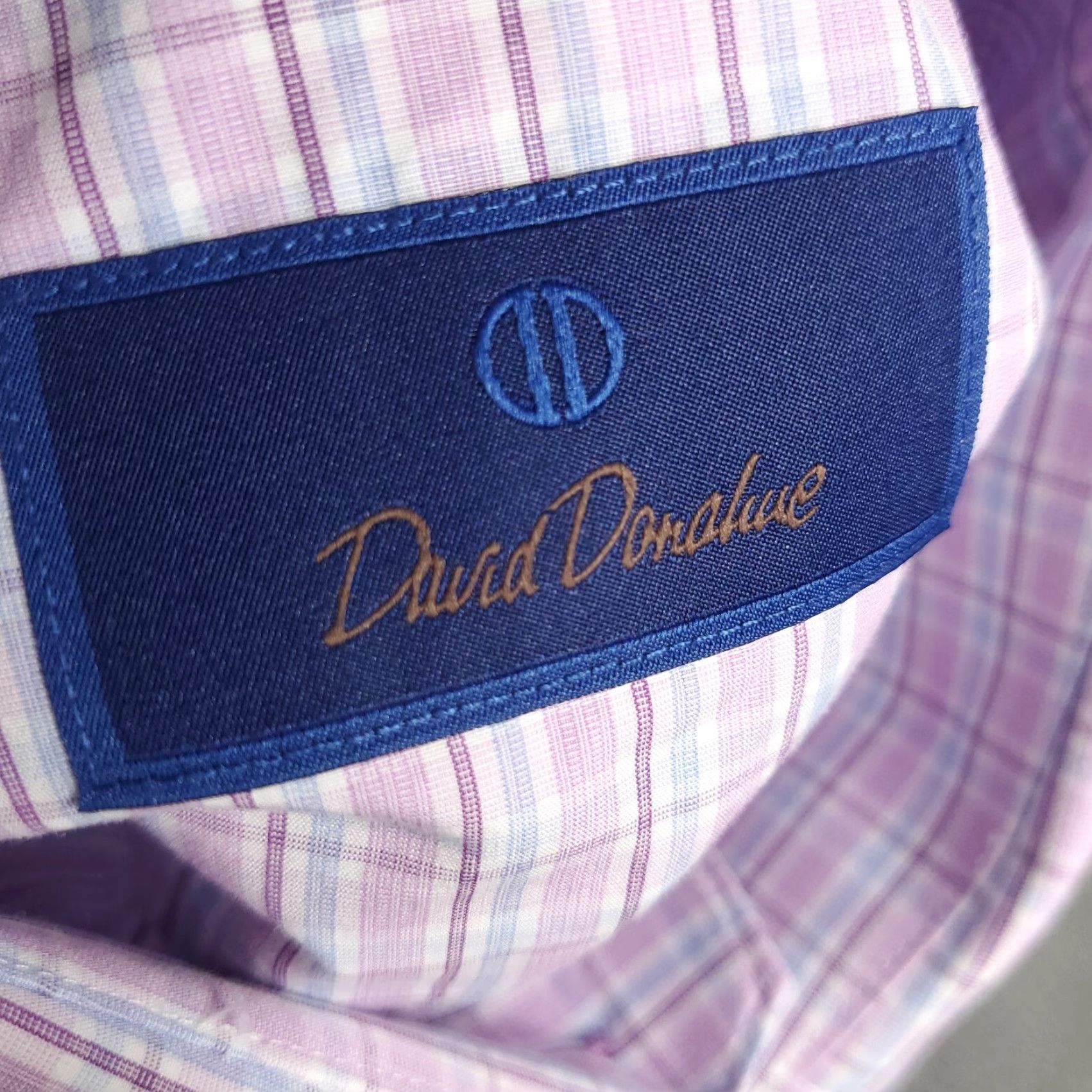 David Donahue David Donahue Dress Shirt Mens Size 18 Purple Blue Plaid Long Sleeve Button-Up Casual Workwear Size 48R - 7 Thumbnail