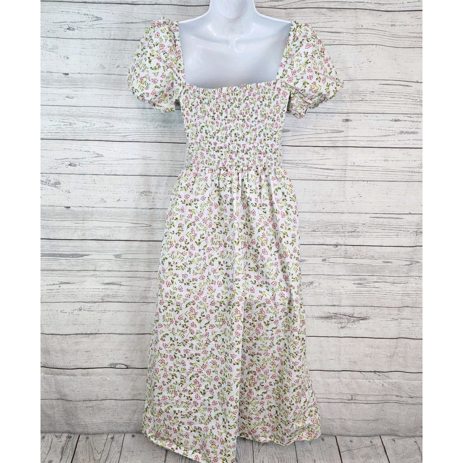J.Crew J Crew Womens Short Sleeve Smocked Dress Meadow Floral Sz Medium Pink Green Size 32" / US 10 / IT 46 - 3 Thumbnail