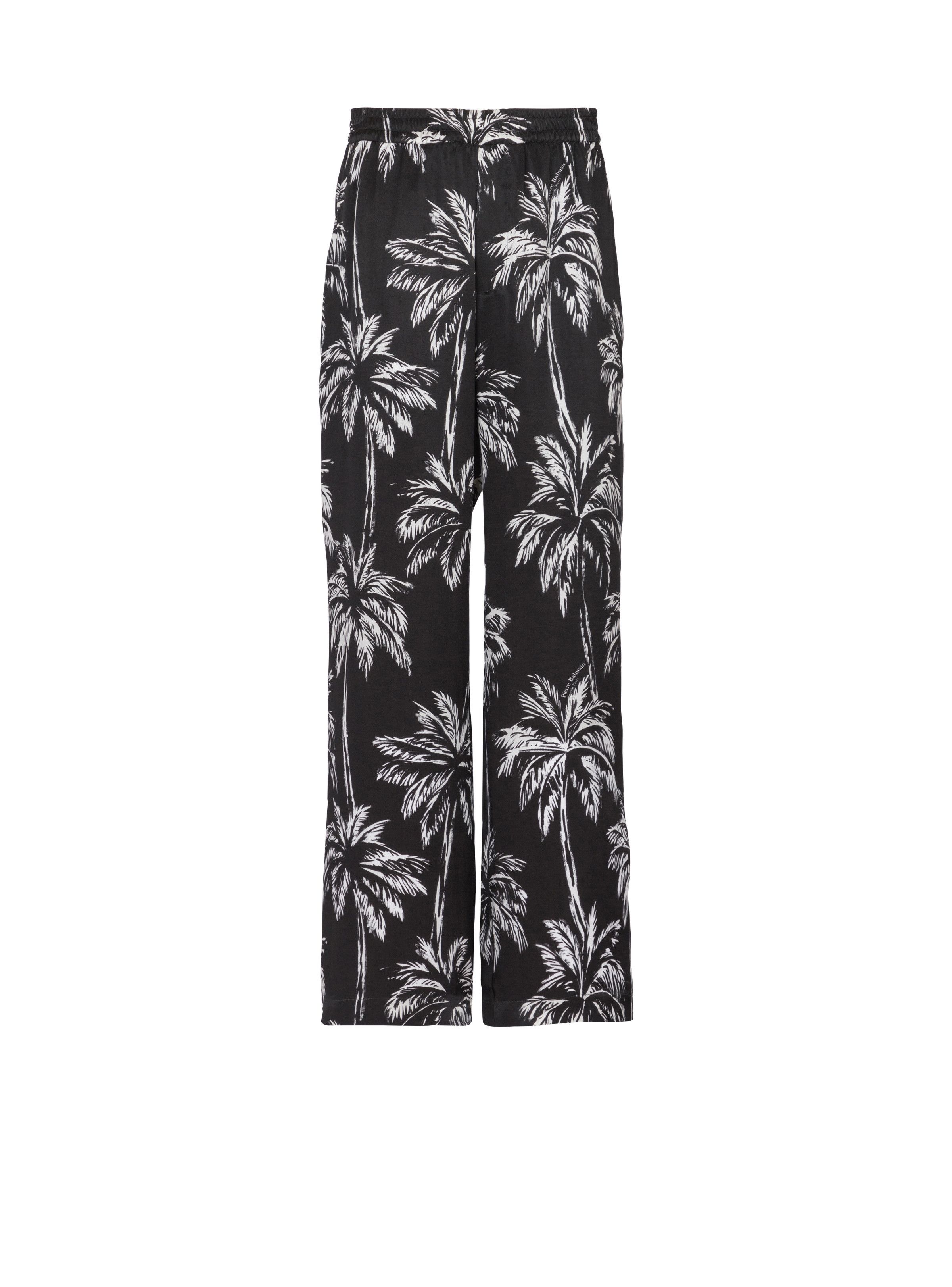 Balmain o1s1wg110925 Plam Tree Satin Payjama Trousers in Black/White Size US 32 / EU 48 - 1 Thumbnail