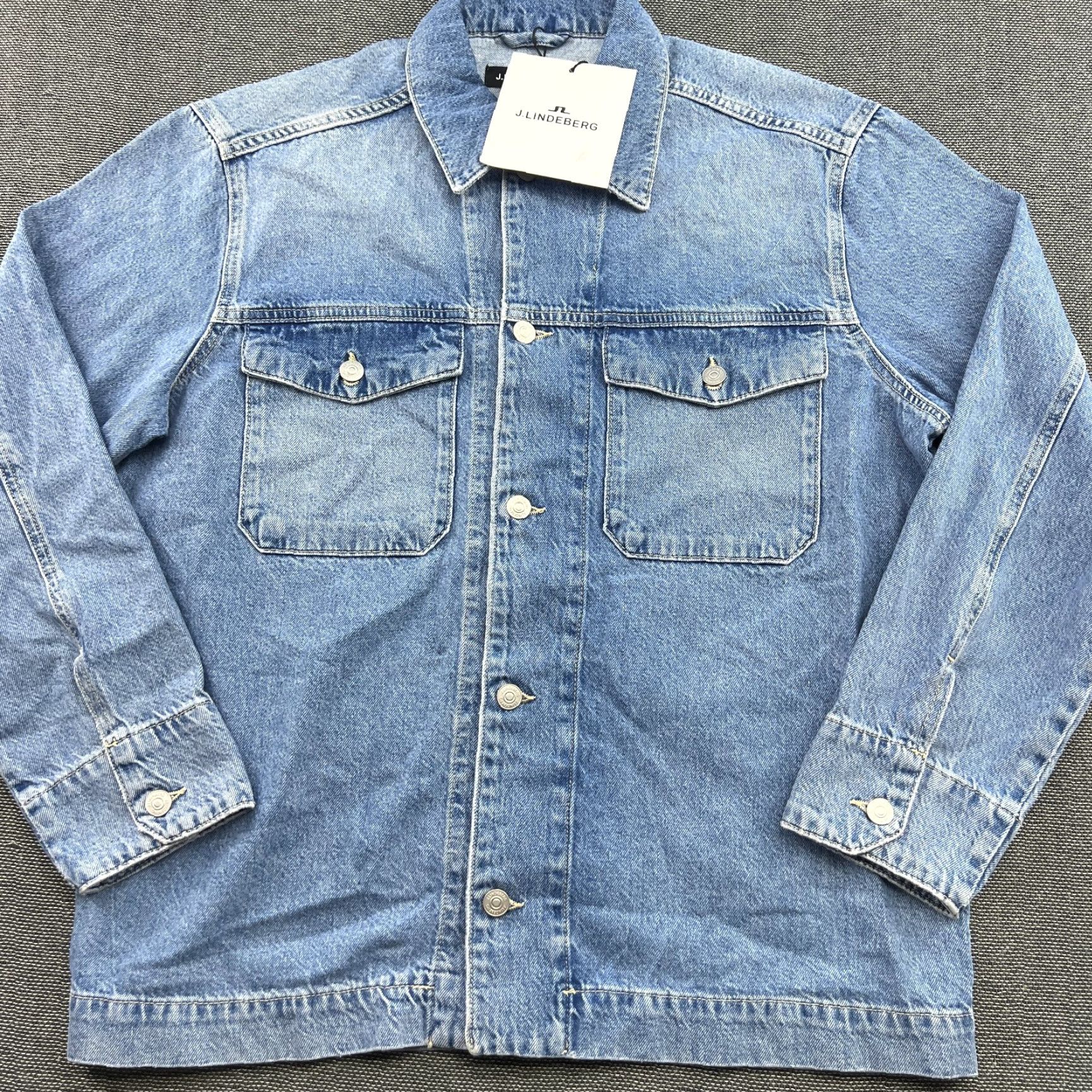 J.Lindeberg J Lindeberg Hunt Washed Denim Overshirt Mens Small Blue Button Pockets Size US S / EU 44-46 / 1 - 2 Thumbnail