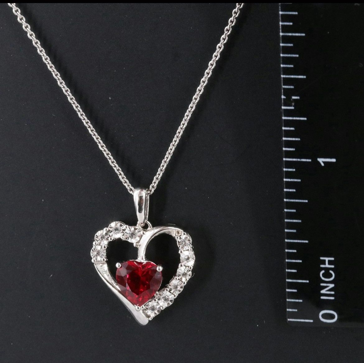 Sterling Ruby & White Sapphire Heart Pendant Necklace