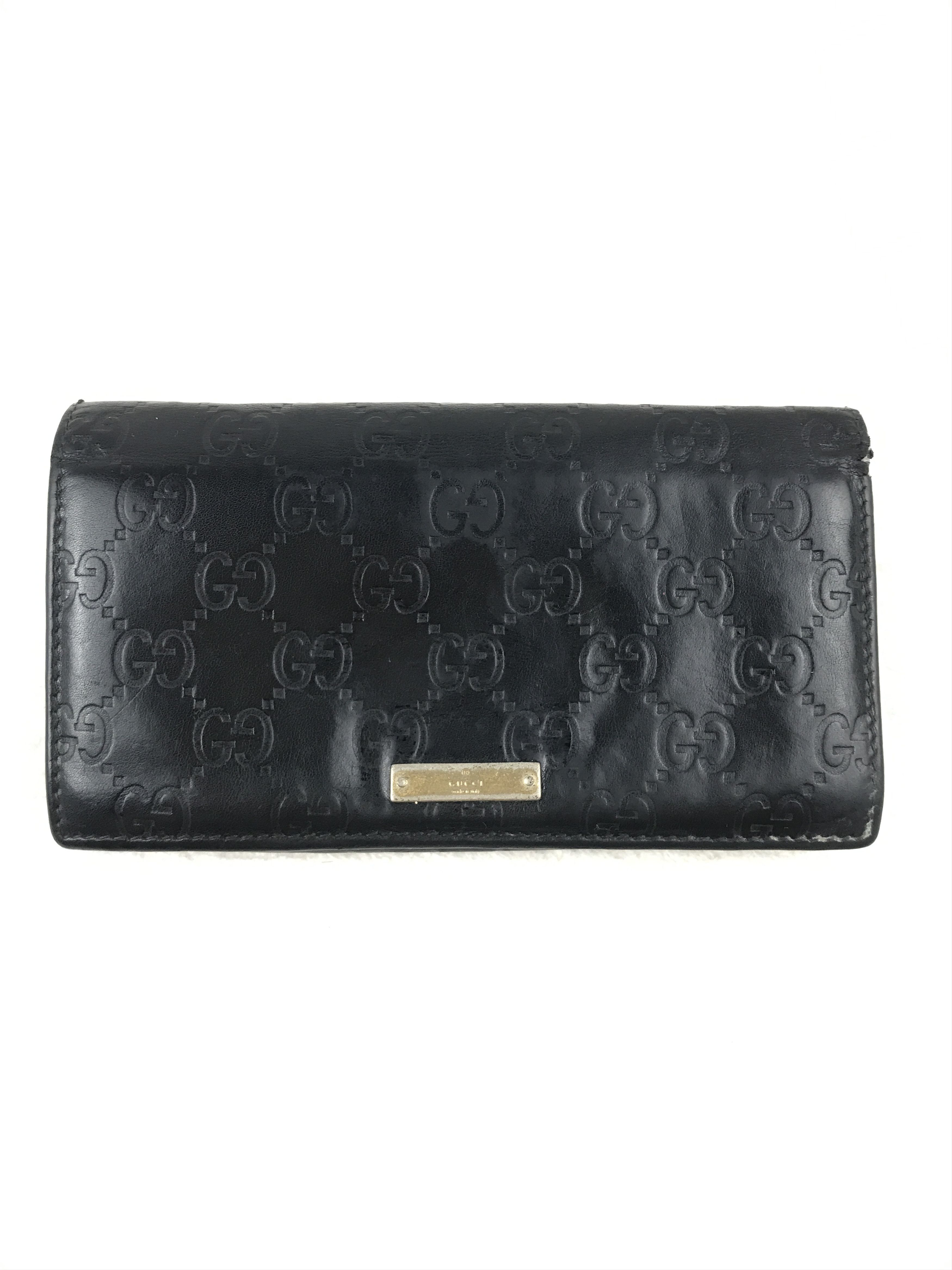 image of Vintage Gucci Guccissima GG Logo Plate Long Wallet in Black, Men's