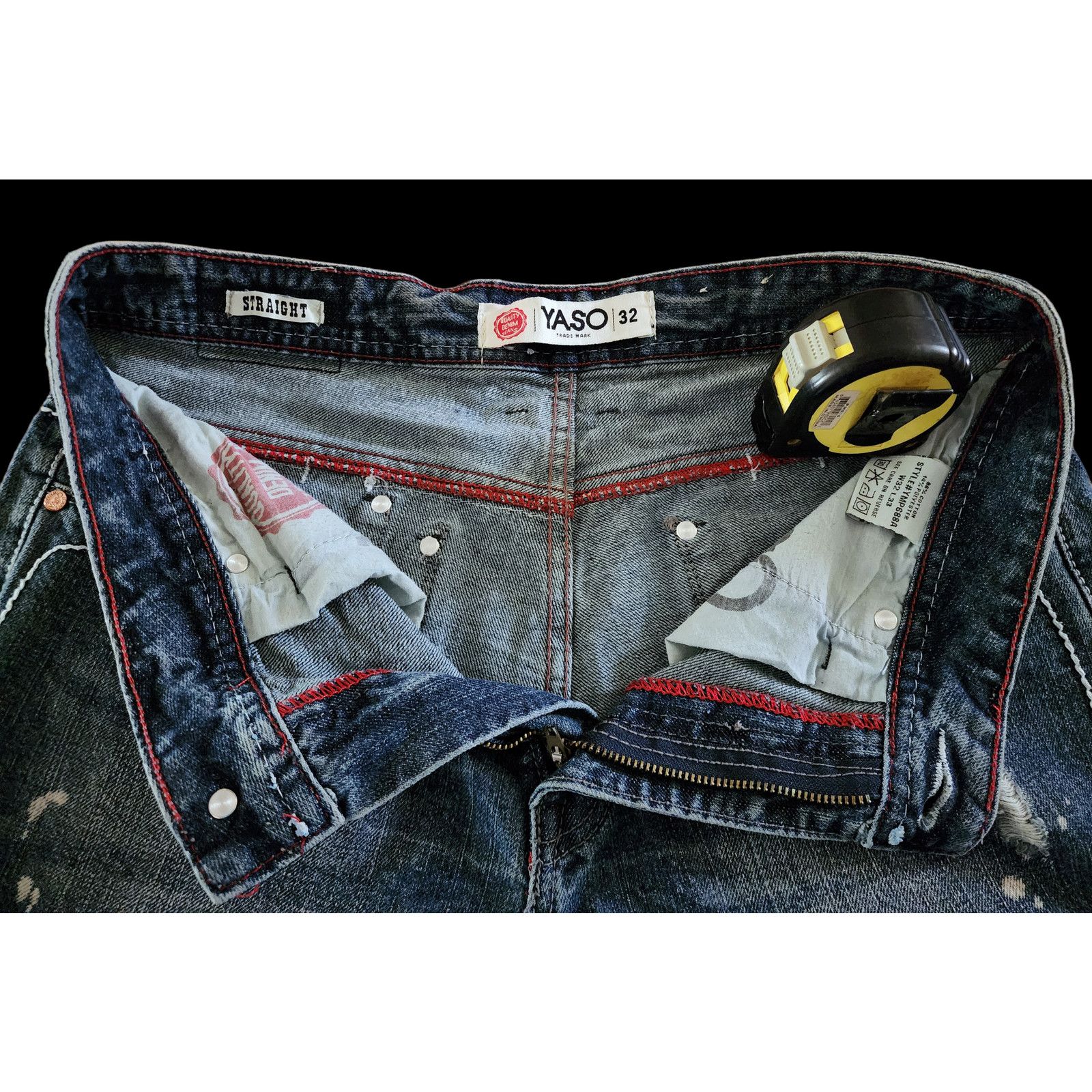 Other YASO men denim distressed blue jeans white stitching W32 L33 Size US 32 / EU 48 - 4 Thumbnail