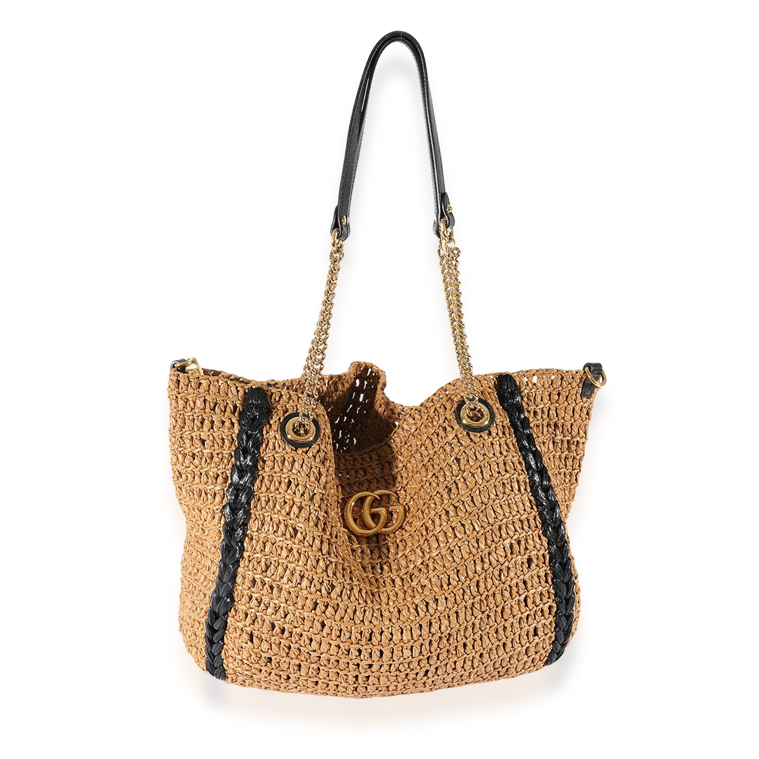 Gucci Natural Raffia Large Marmont Shoulder Bag